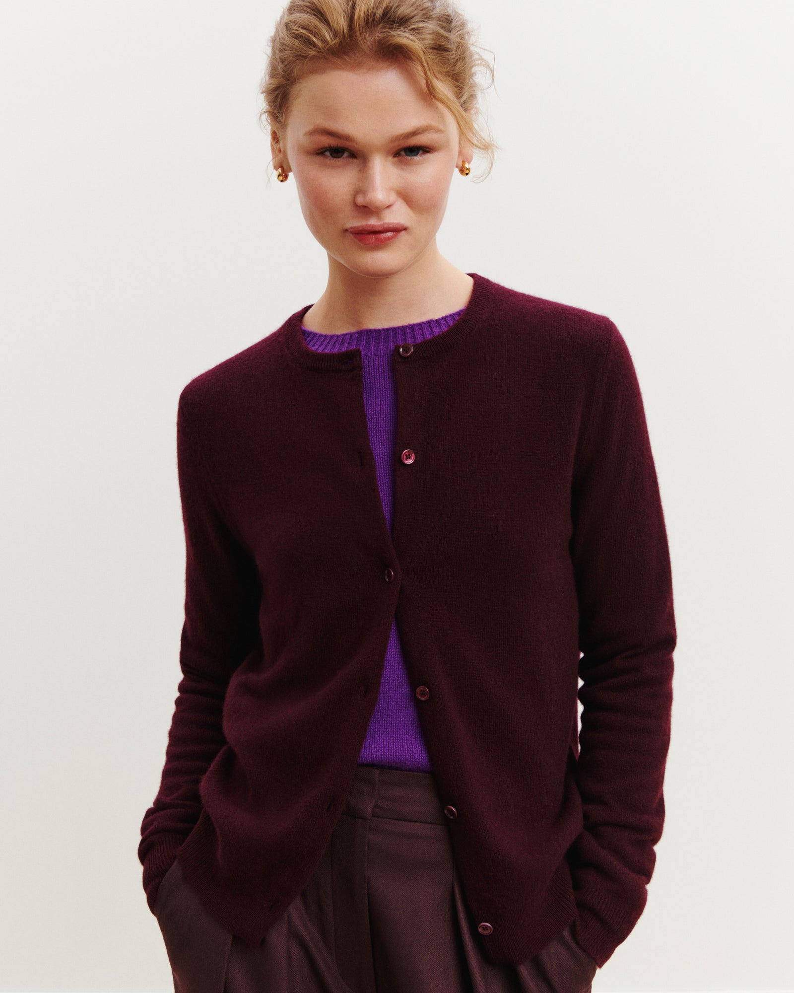 Cardigan Origines-GRENAT-100% cachemire