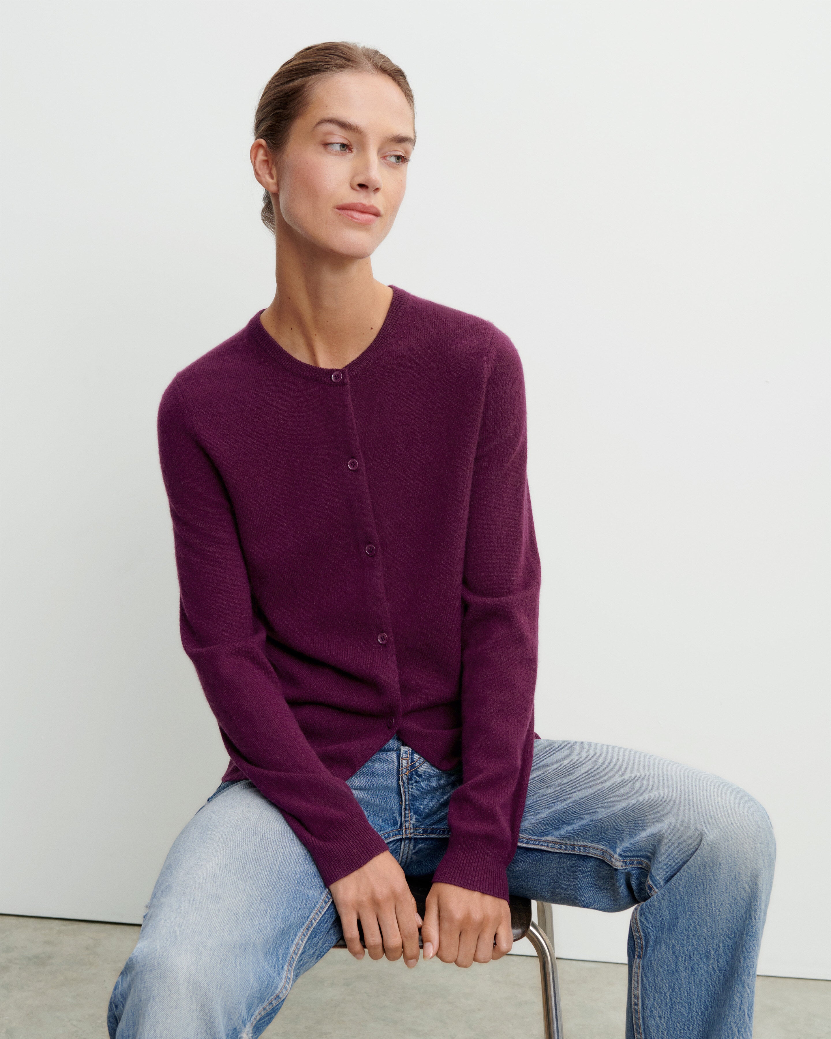 Cardigan classique-PRUNE DAMAS-100% cachemire