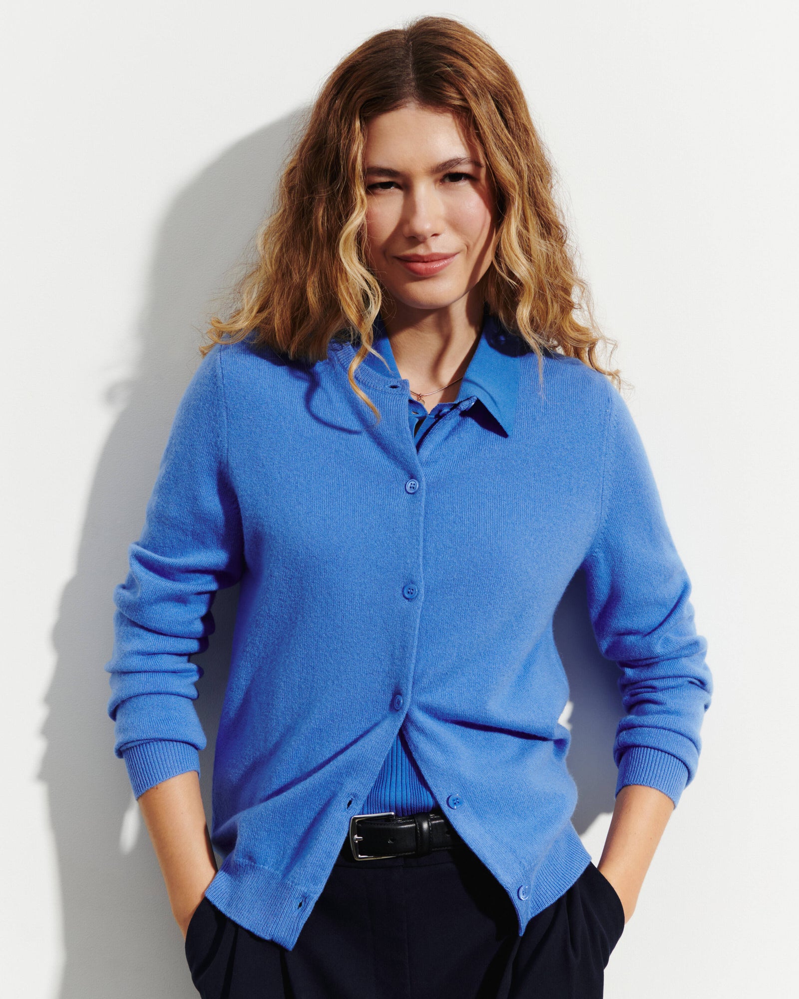 Cardigan classique-BLEU ALTHEA-100% cachemire