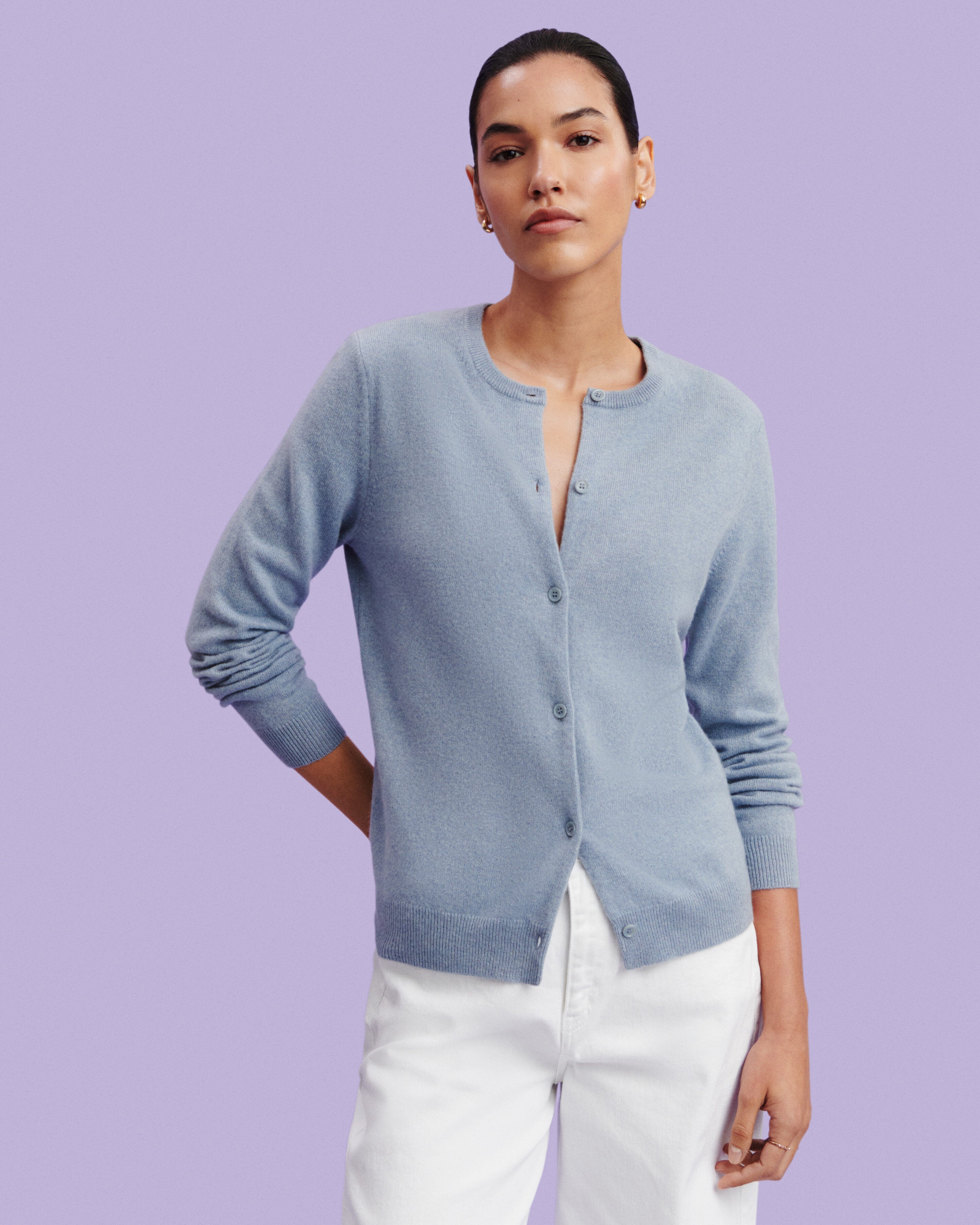 Cardigan classique-BLEU GLACIER-100% cachemire
