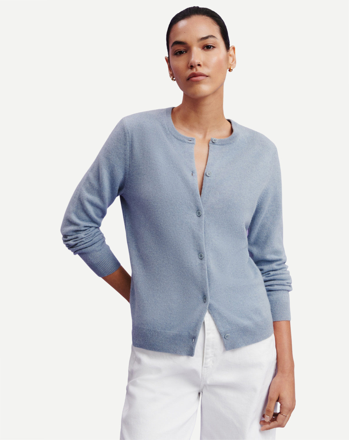 Cardigan classique-BLEU GLACIER-100% cachemire