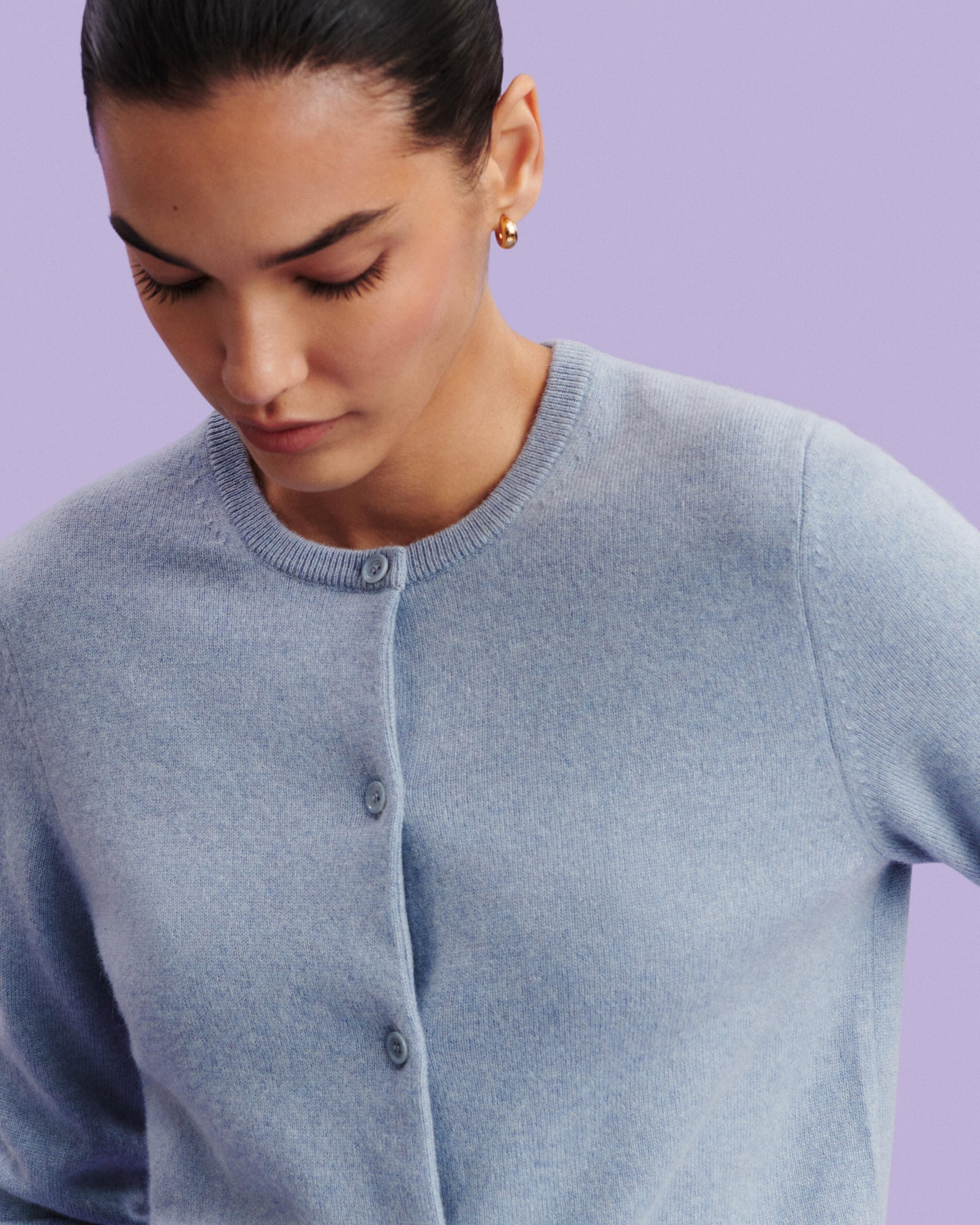 Cardigan classique-BLEU GLACIER-100% cachemire