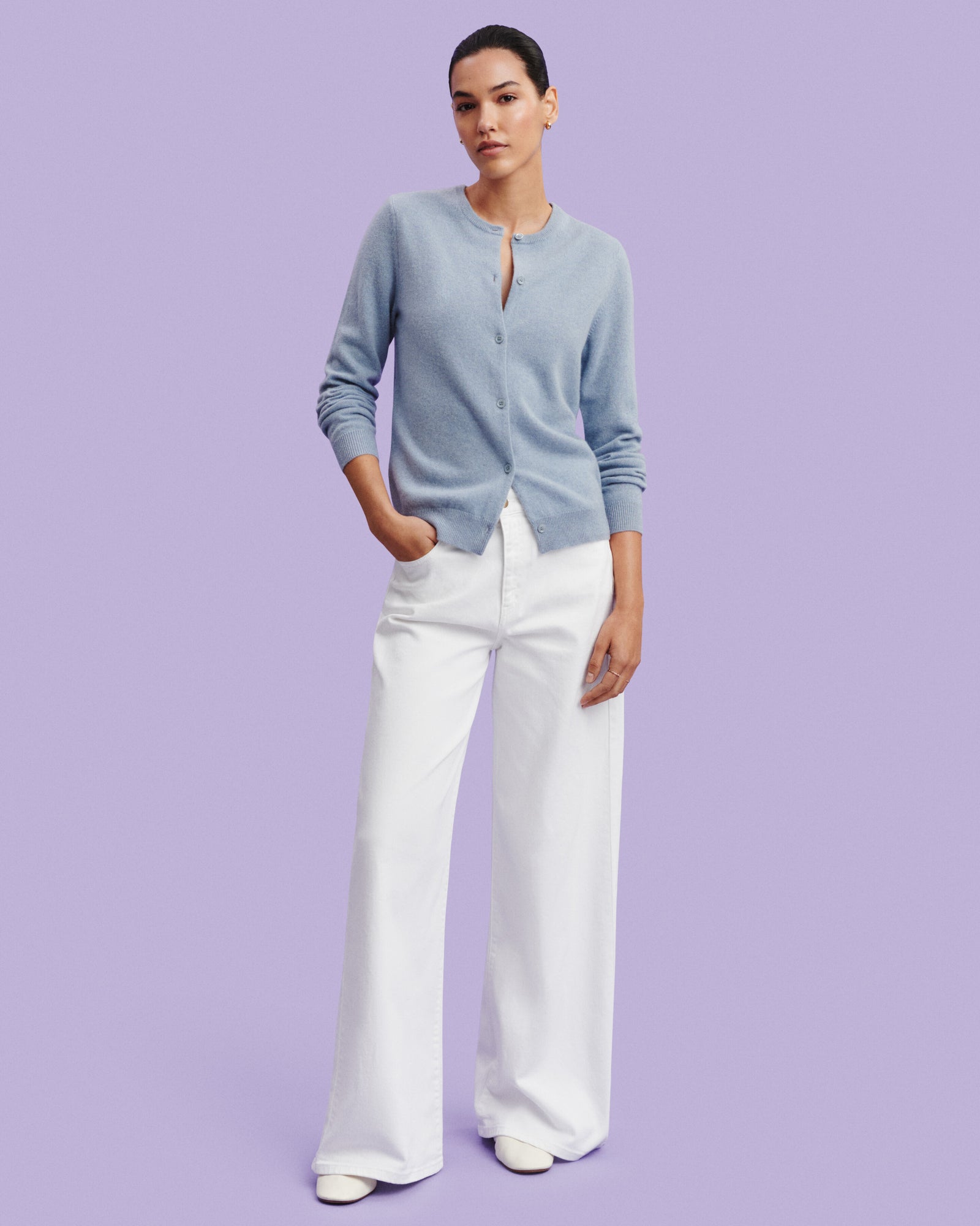 Cardigan classique-BLEU GLACIER-100% cachemire