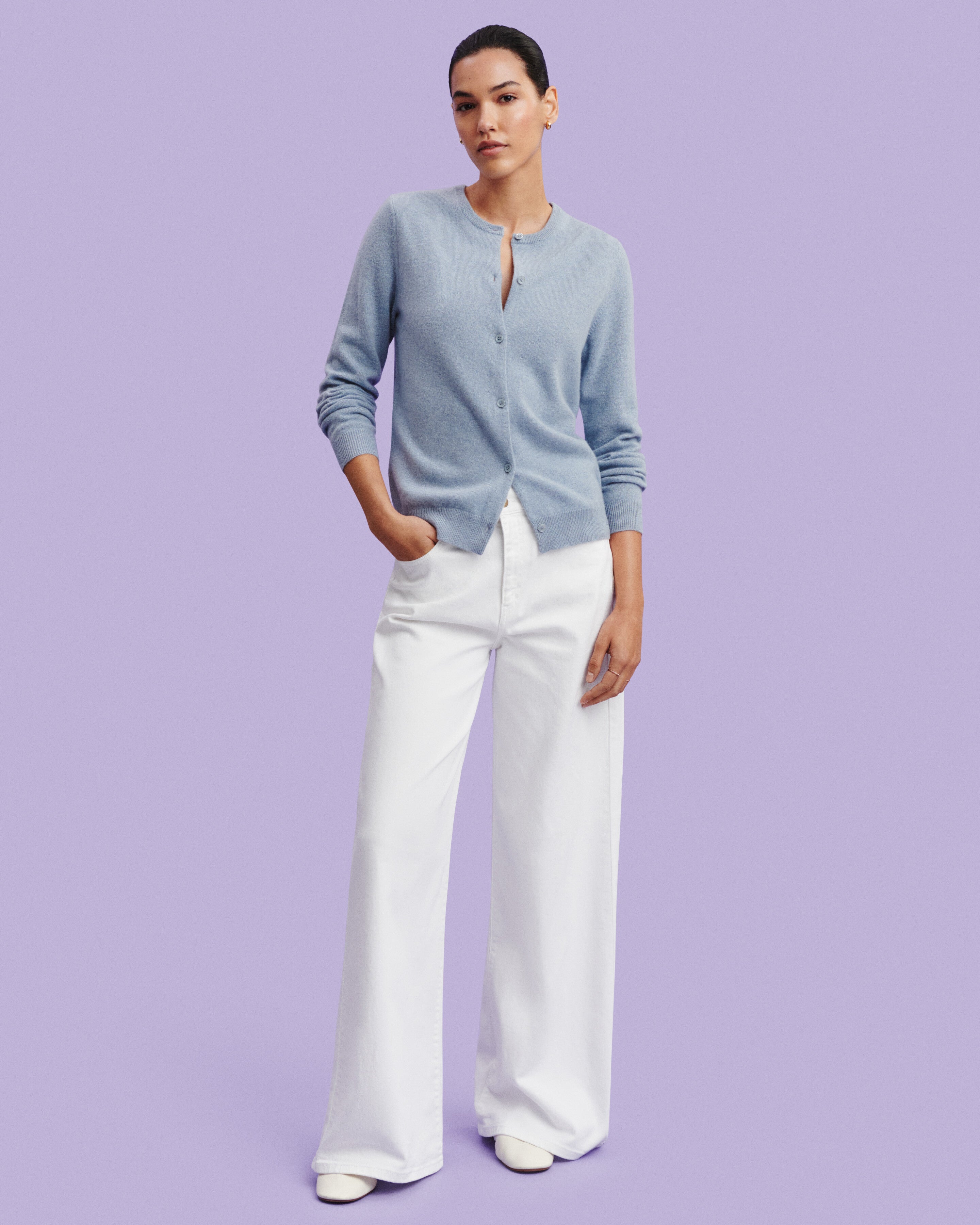 Cardigan classique-BLEU GLACIER-100% cachemire