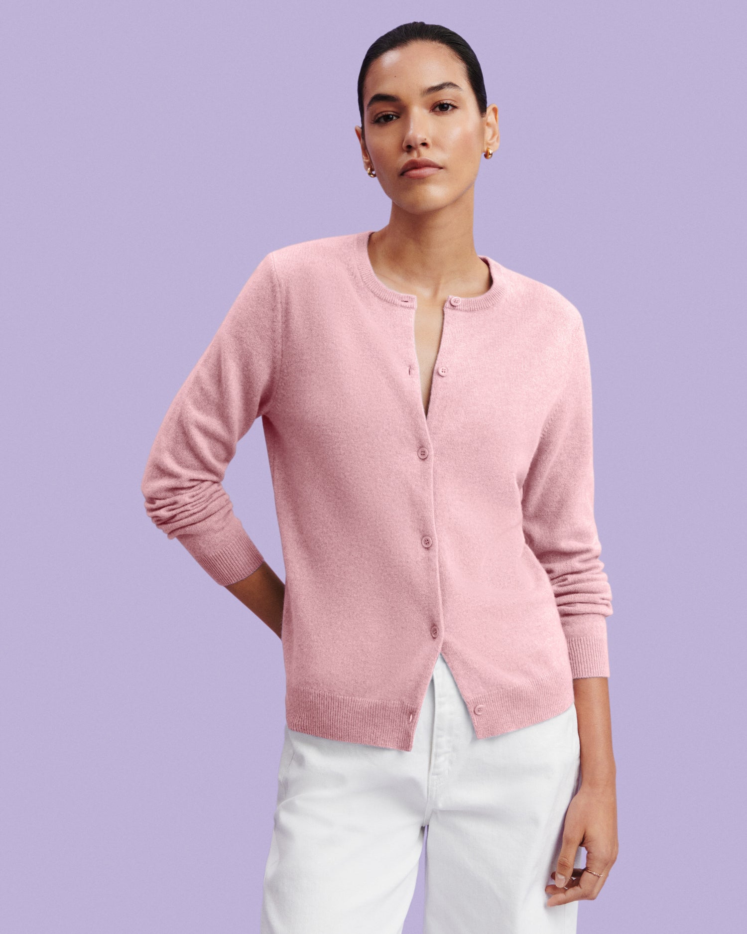 Cardigan classique-ROSE QUARTZ-100% cachemire