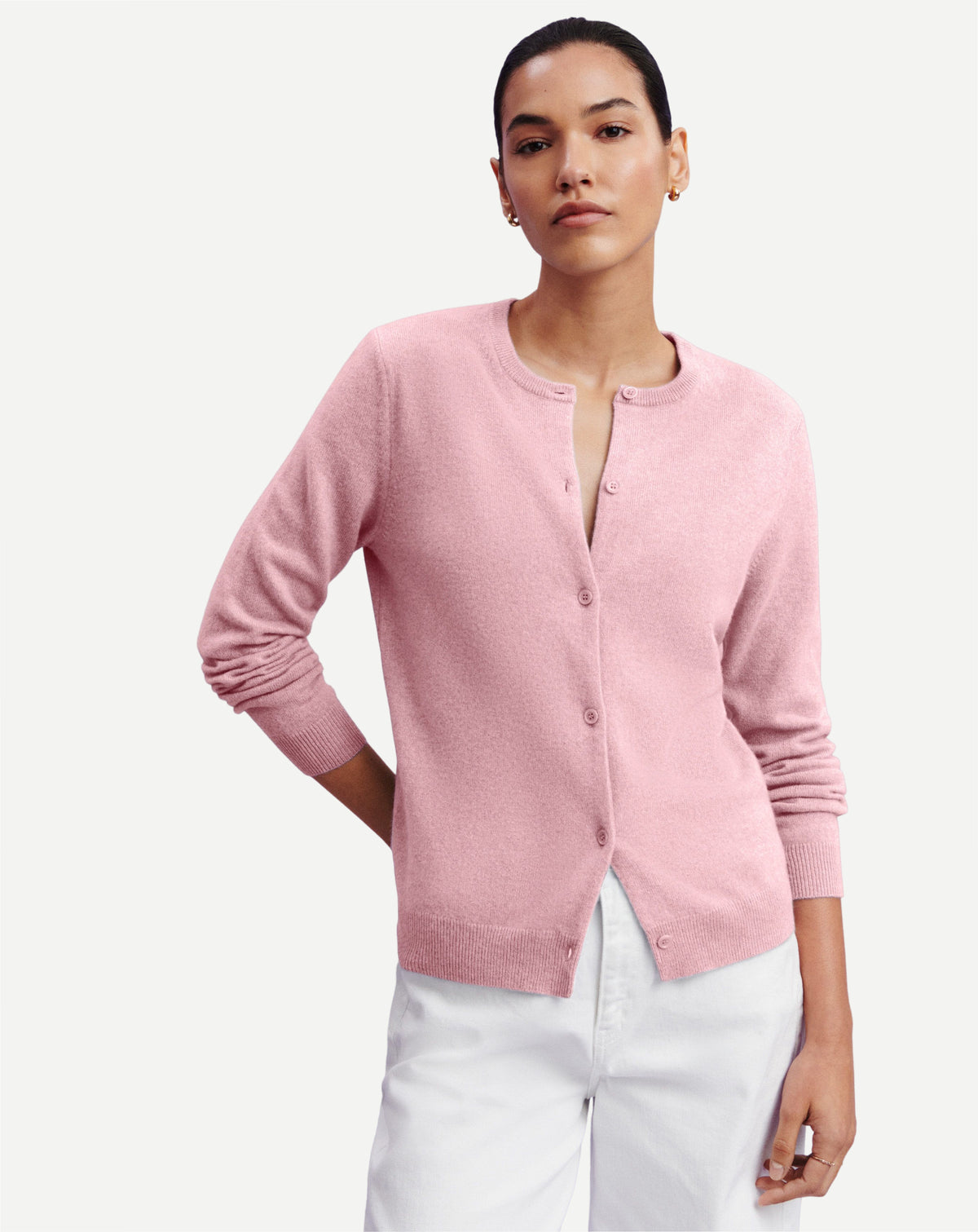 Cardigan classique-ROSE QUARTZ-100% cachemire