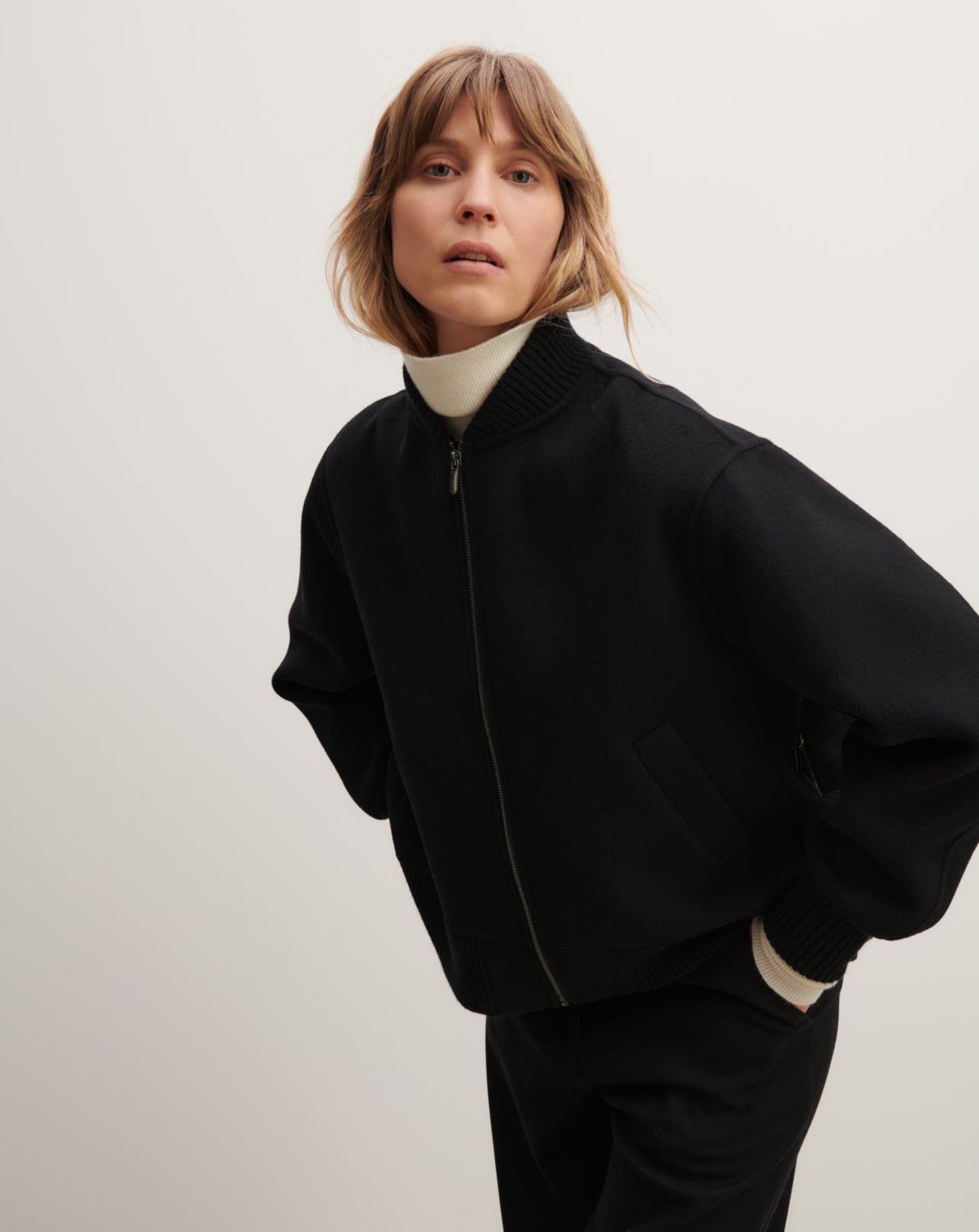 Bomber double face-NOIR-90% laine 10% cachemire