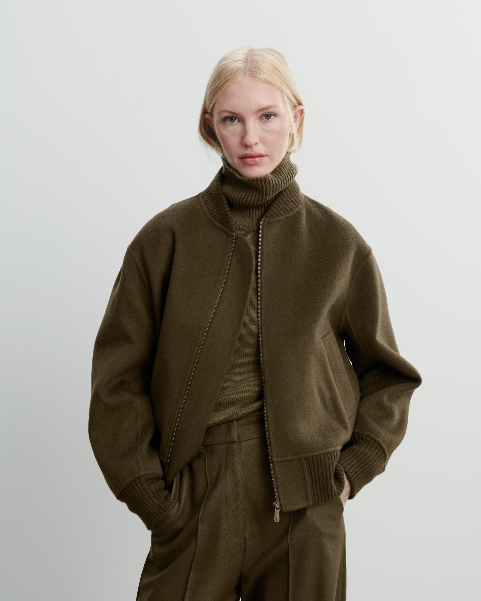 Bomber double face-VERT KELLER-90% laine 10% cachemire Tricot - 50% laine 50% cachemire
