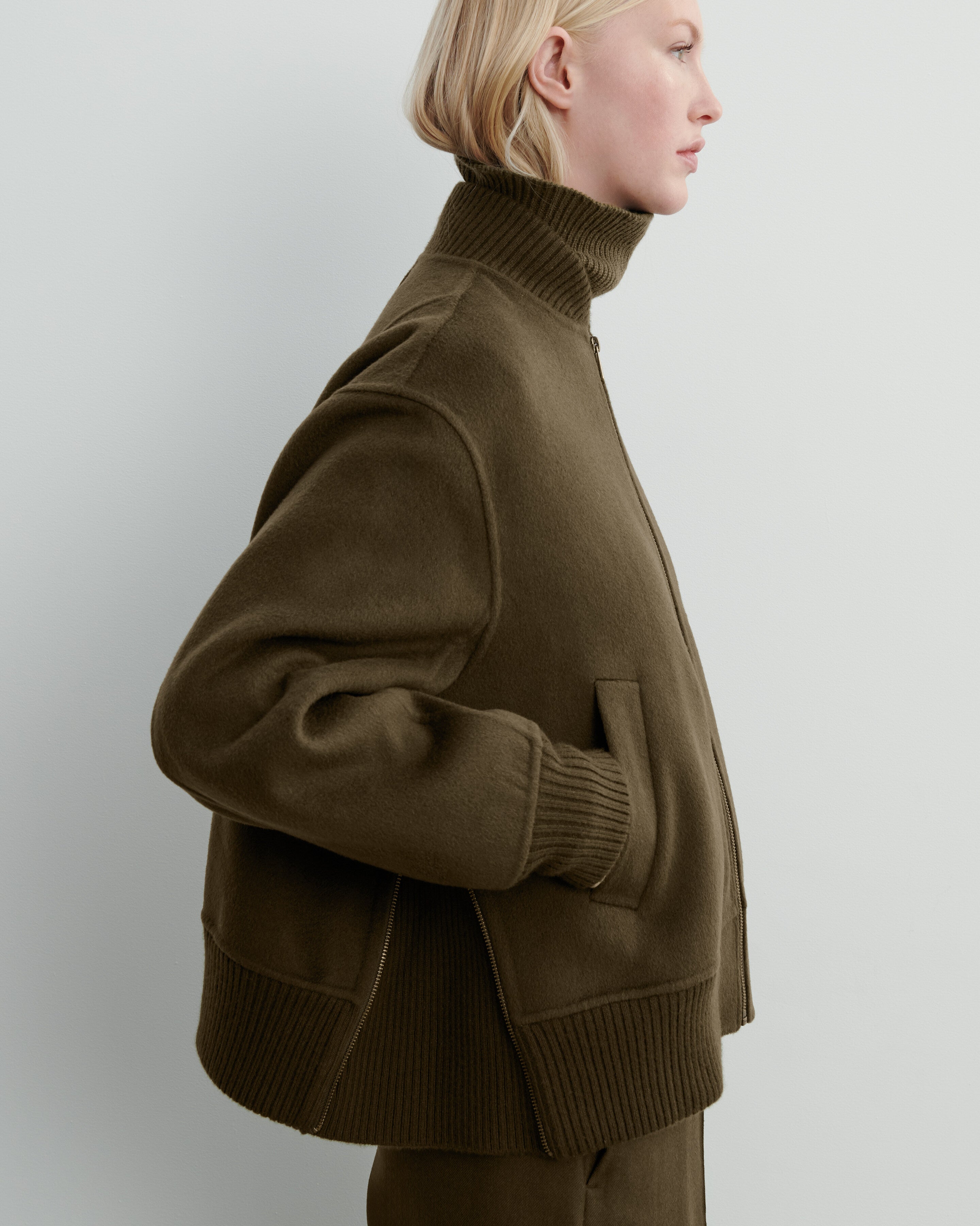Bomber double face-VERT KELLER-90% laine 10% cachemire Tricot - 50% laine 50% cachemire