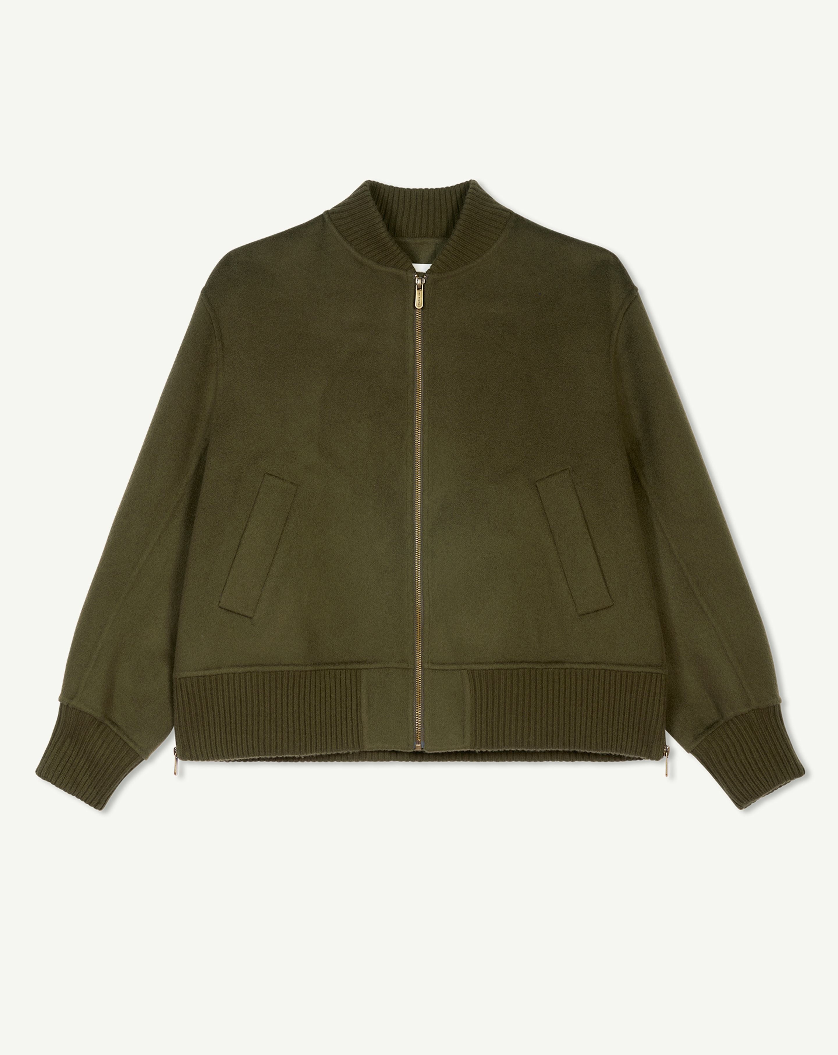 Bomber double face-VERT KELLER-90% laine 10% cachemire Tricot : 50% laine 50% cachemire