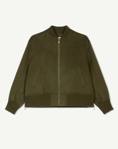 Bomber double face-VERT KELLER-90% laine 10% cachemire Tricot : 50% laine 50% cachemire