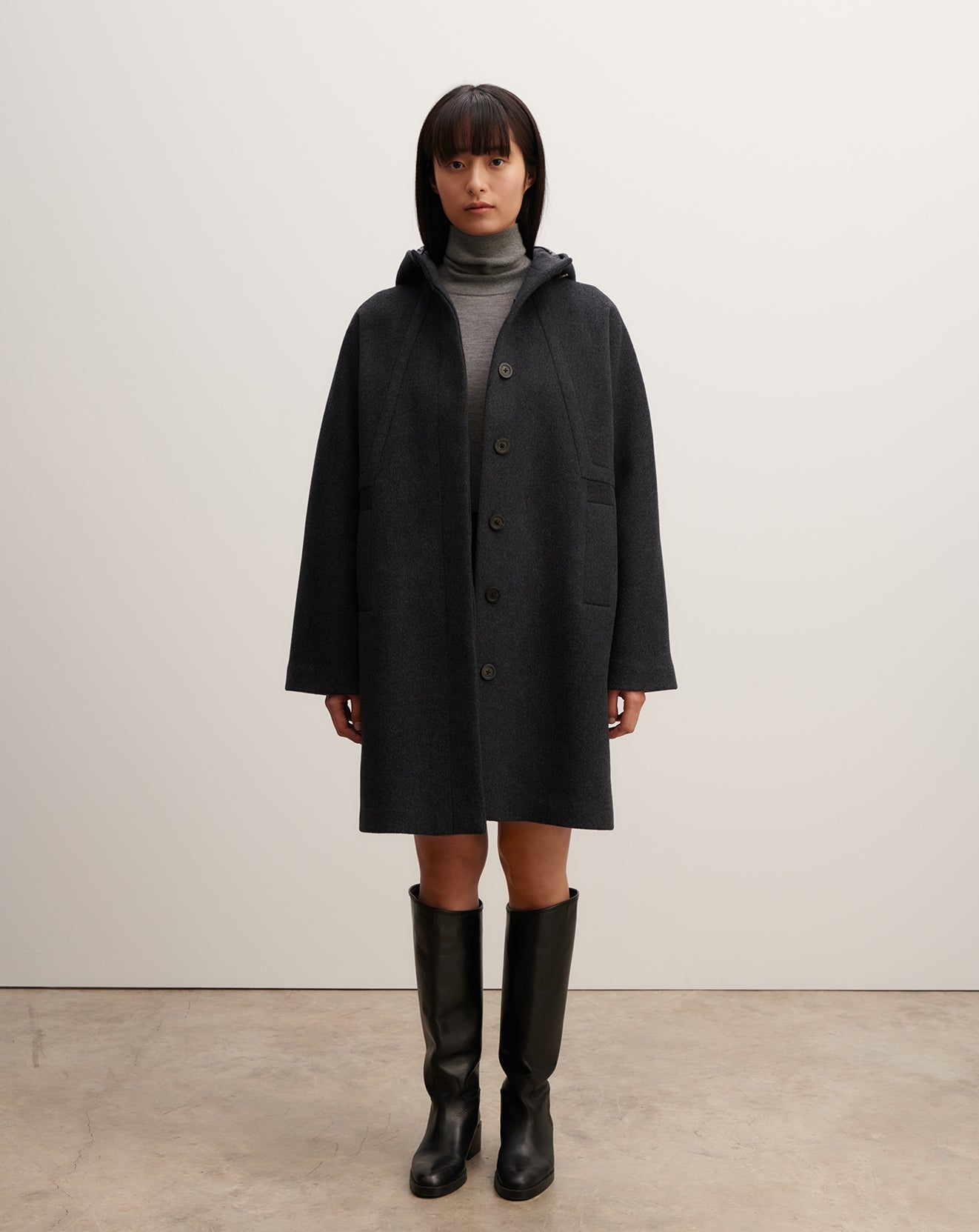 Manteau à capuche-KHOL-90% laine 10% cachemire