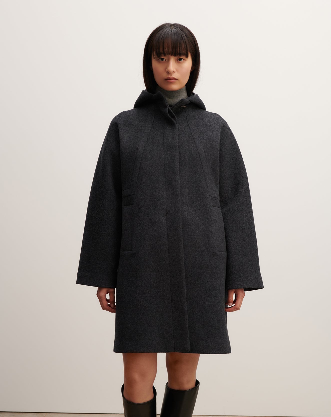 Manteau à capuche-KHOL-90% laine 10% cachemire