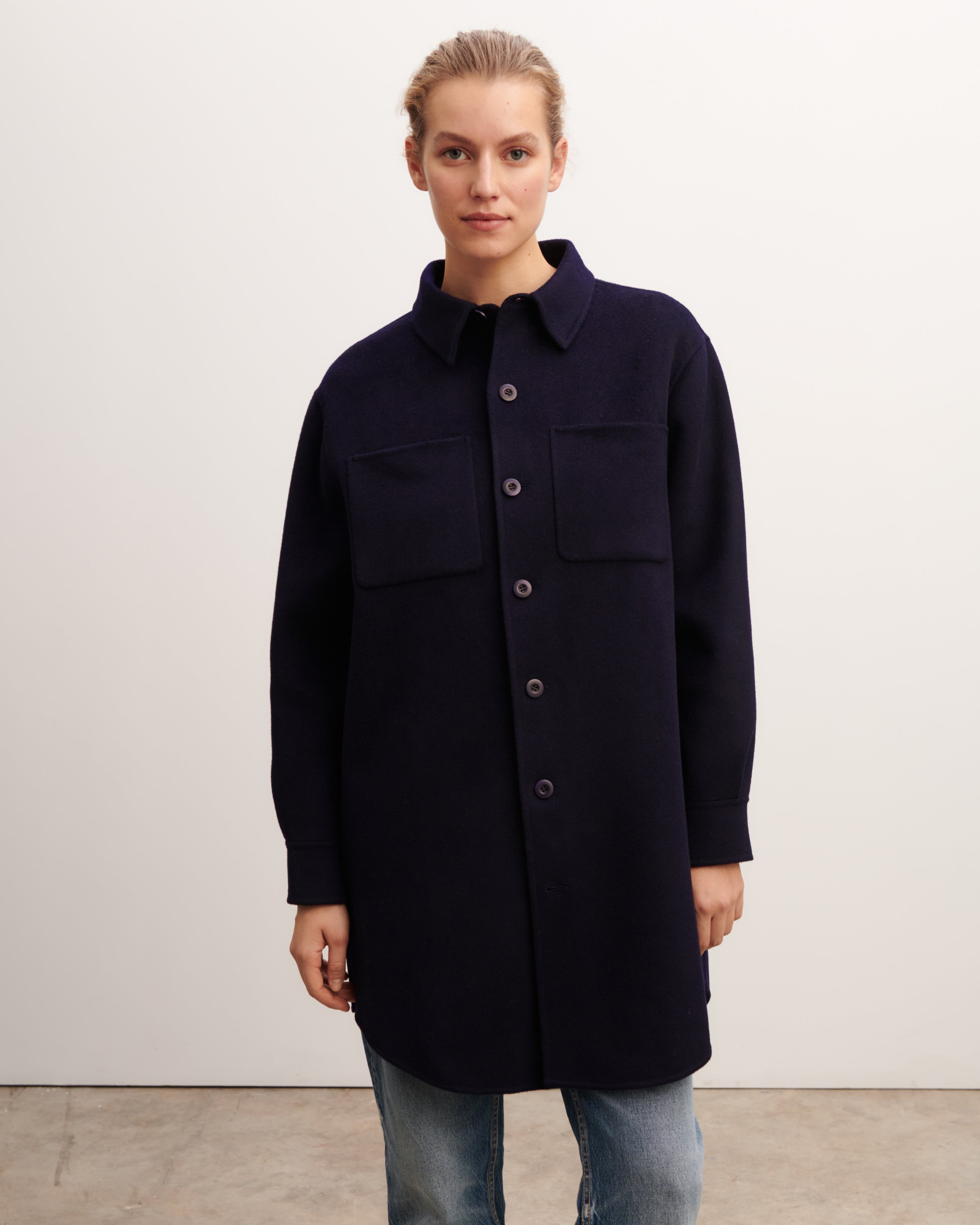 Sur chemise longue-MARINE-90% laine 10% cachemire