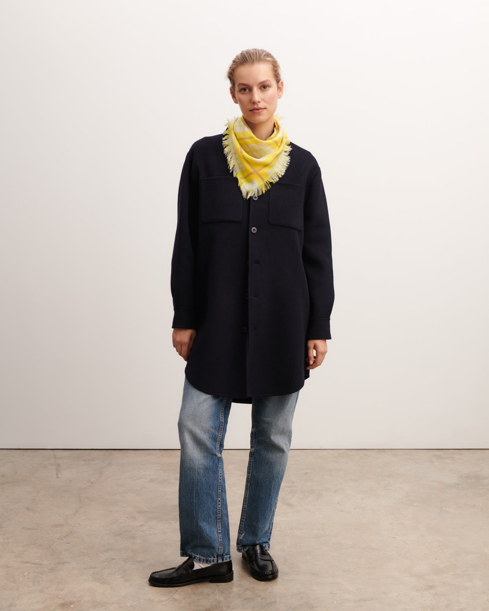Sur chemise longue-MARINE-90% laine 10% cachemire