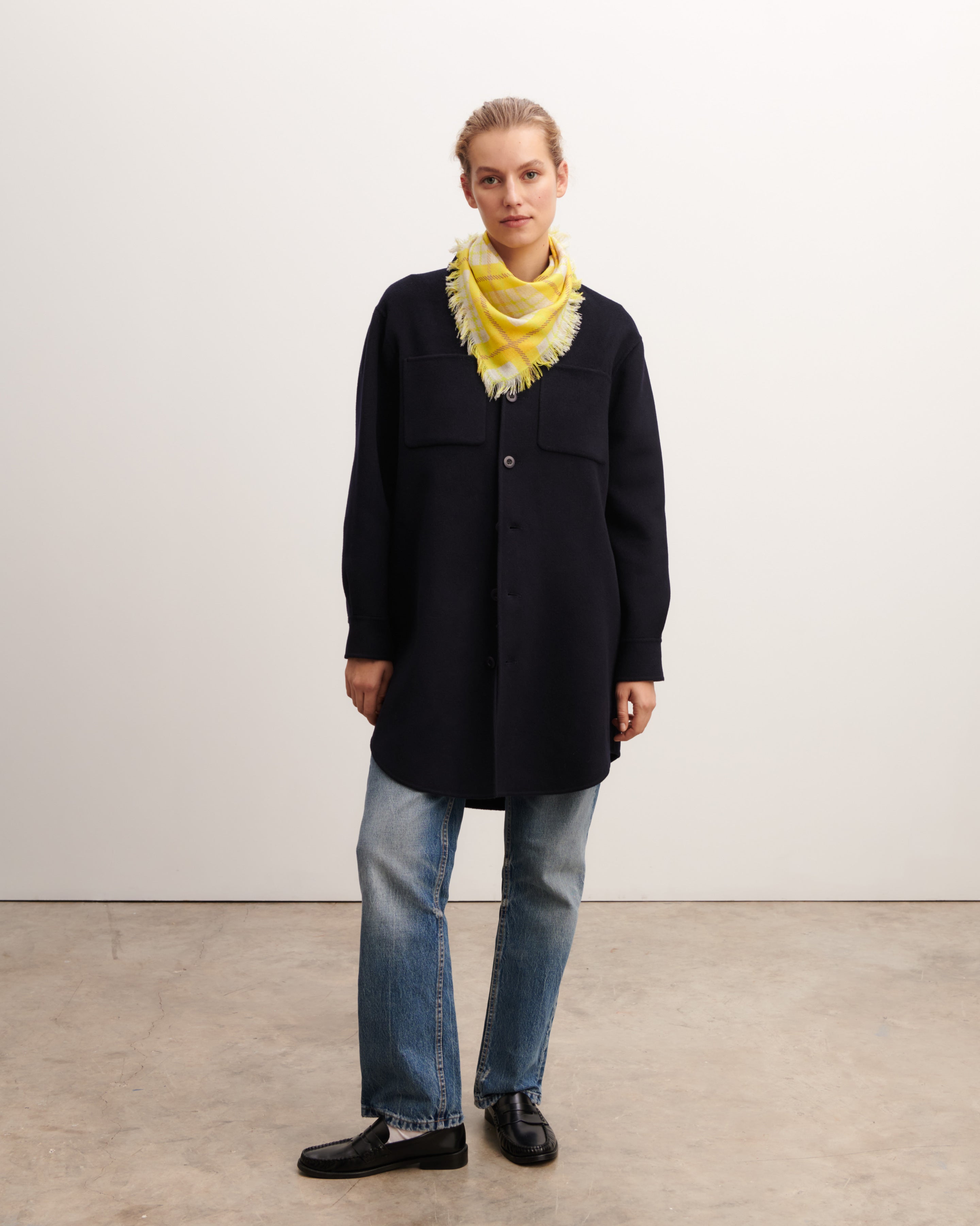 Sur chemise longue-MARINE-90% laine 10% cachemire