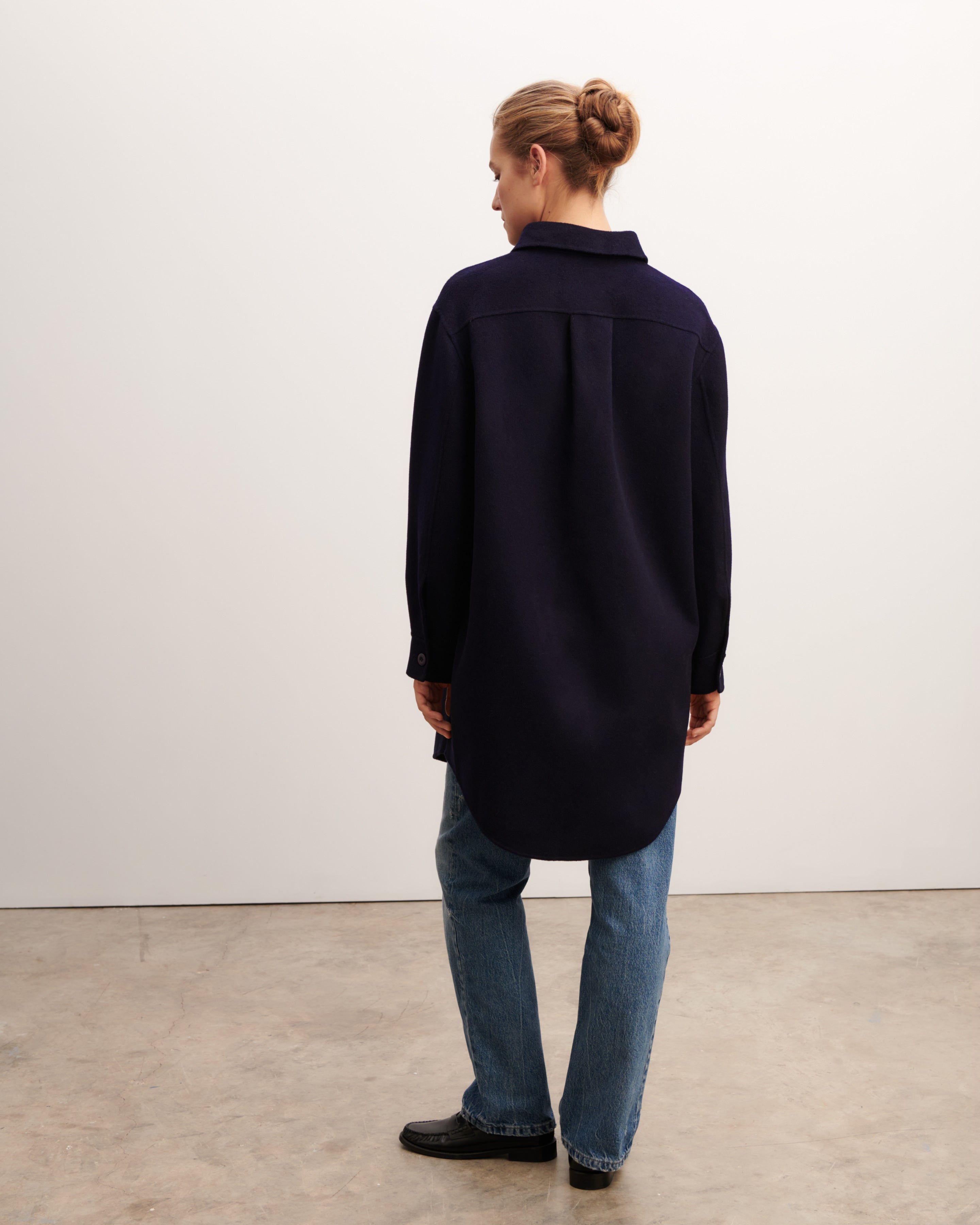 Sur chemise longue-MARINE-90% laine 10% cachemire