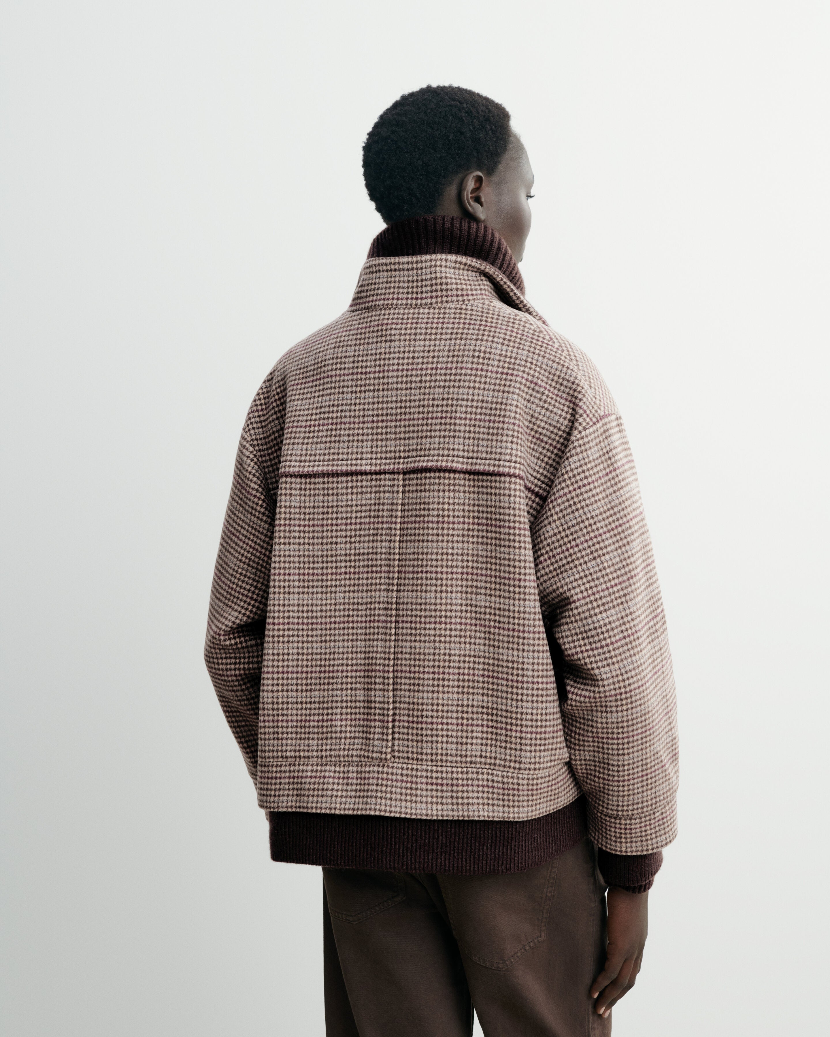Houndstooth bomber jacket in Cashmere, Yak Women millet/chocolate