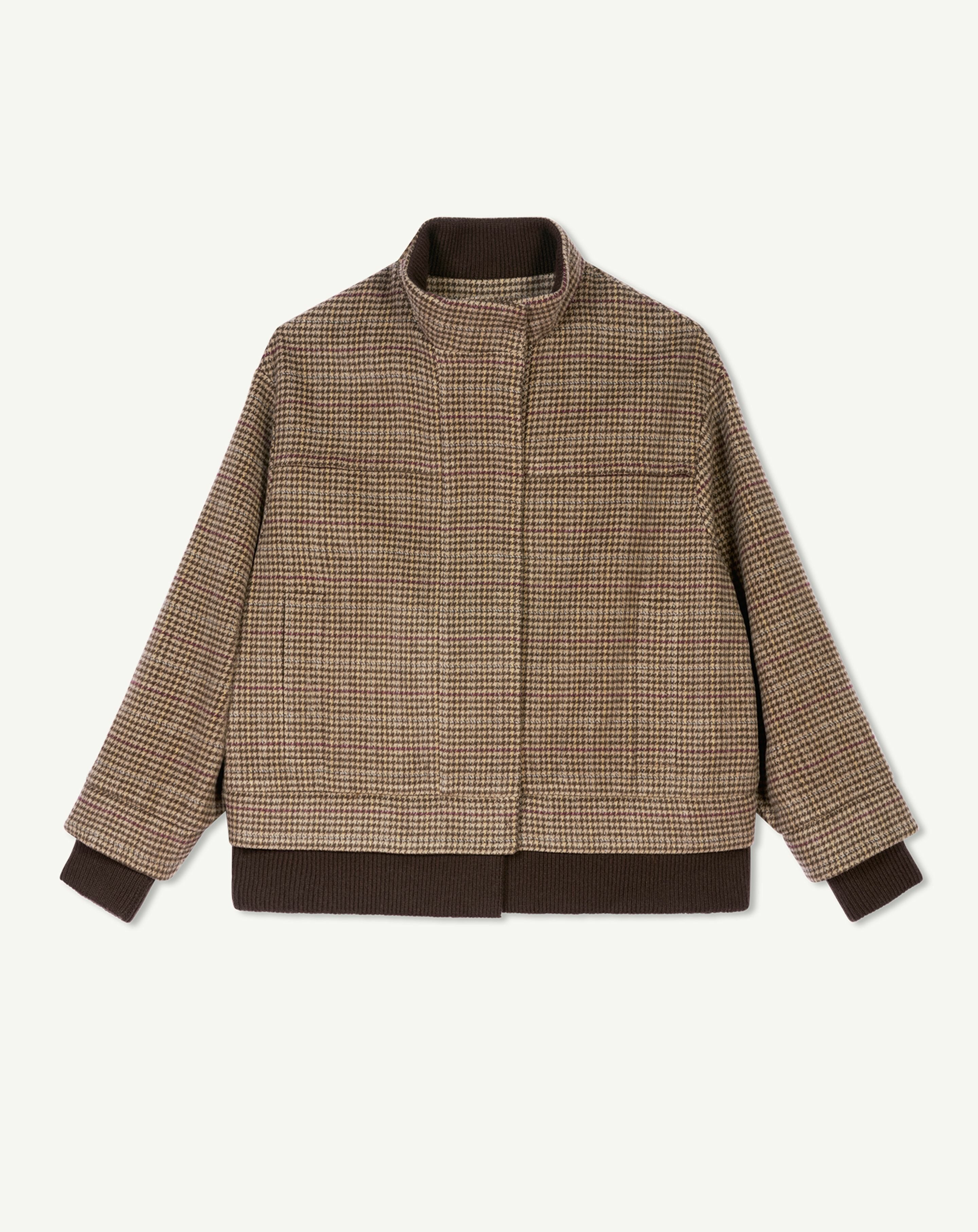 Houndstooth bomber jacket in Cashmere, Yak Women millet/chocolate