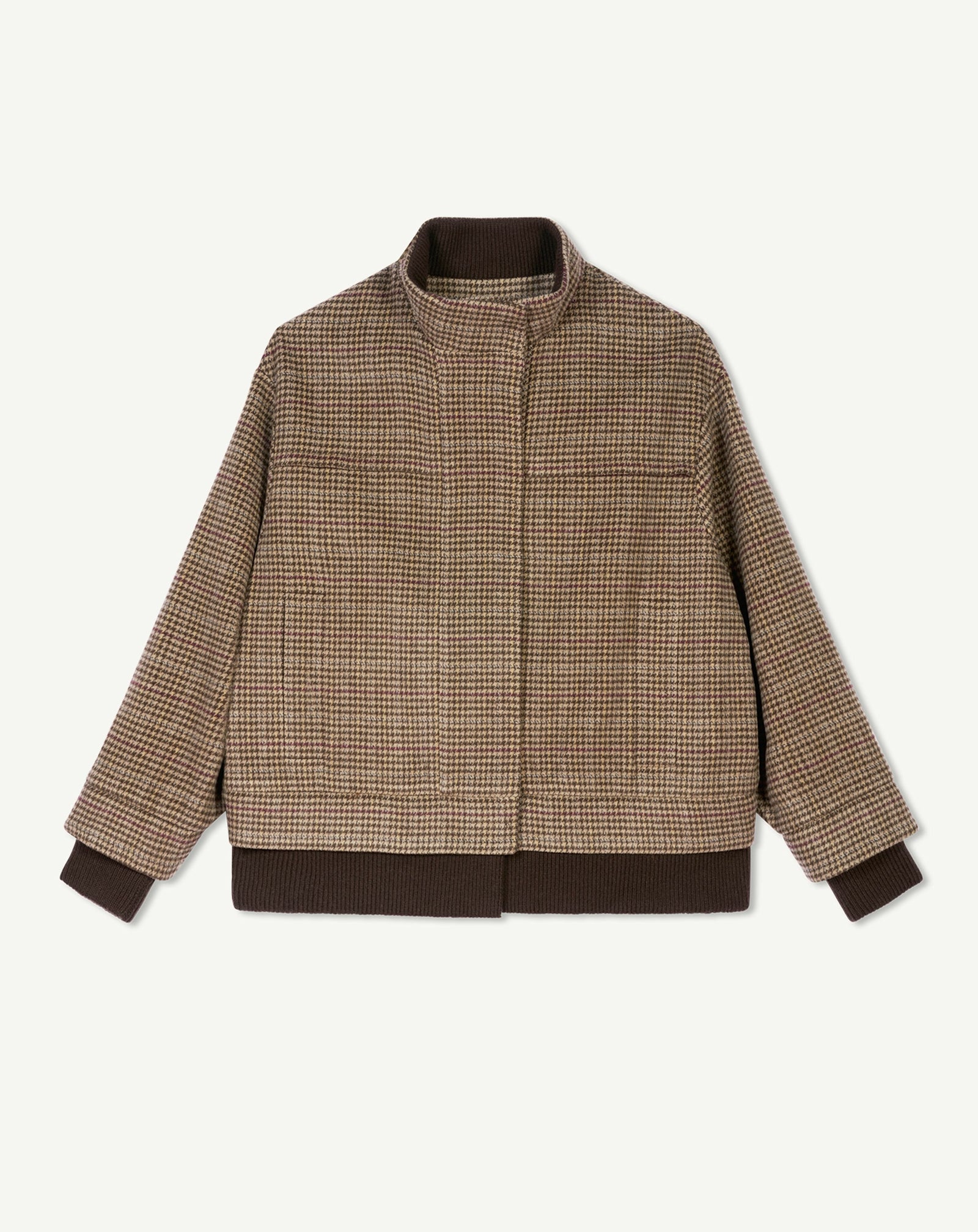 Bomber pied de poule-MILLET/CHOCOLAT-48% yack 47% laine 5% cachemire Bords-côtes : 50% laine 50% cachemire Doublure : 55% polyester 45% viscose