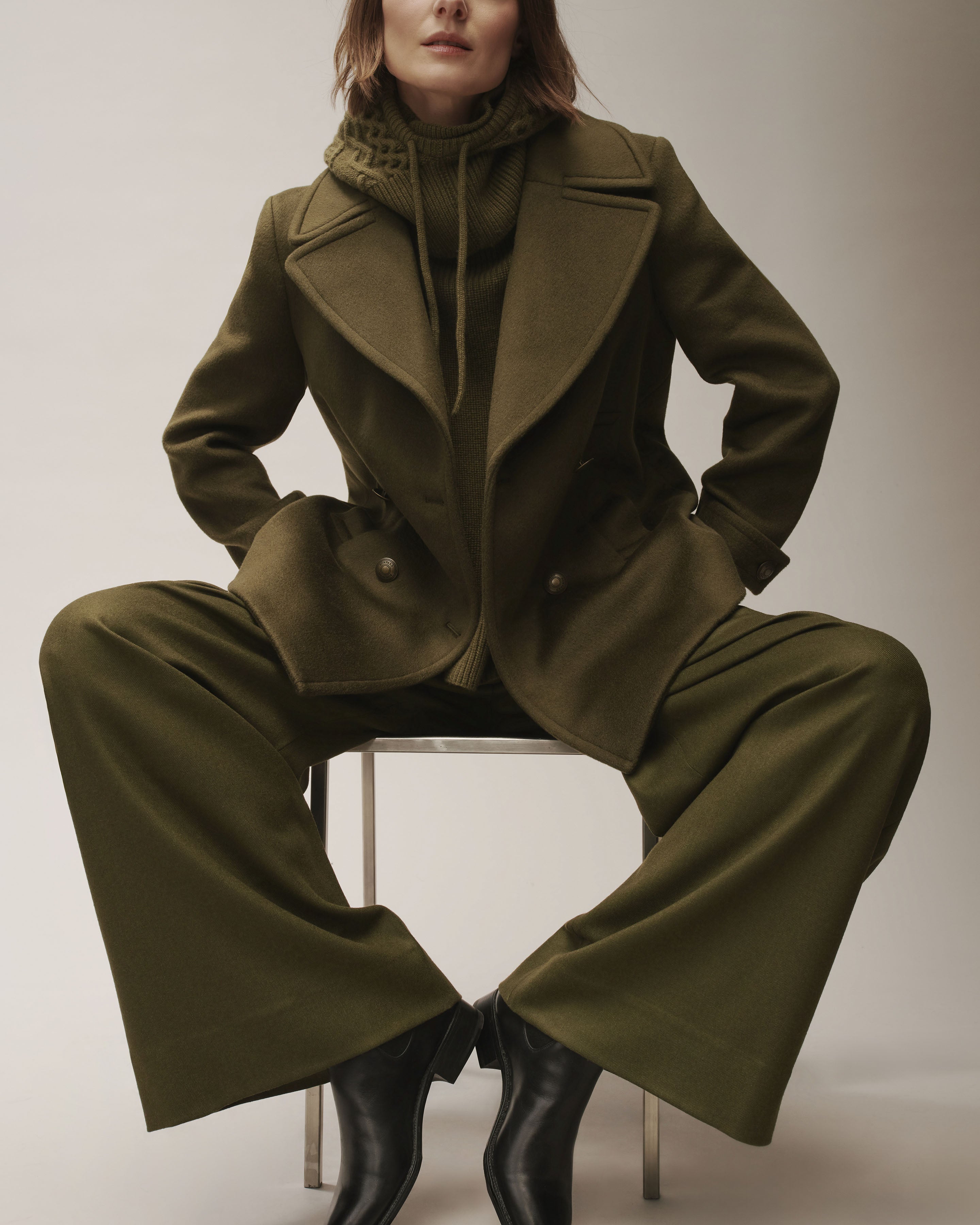 Caban double boutonnage-VERT KELLER-90% laine 10% cachemire