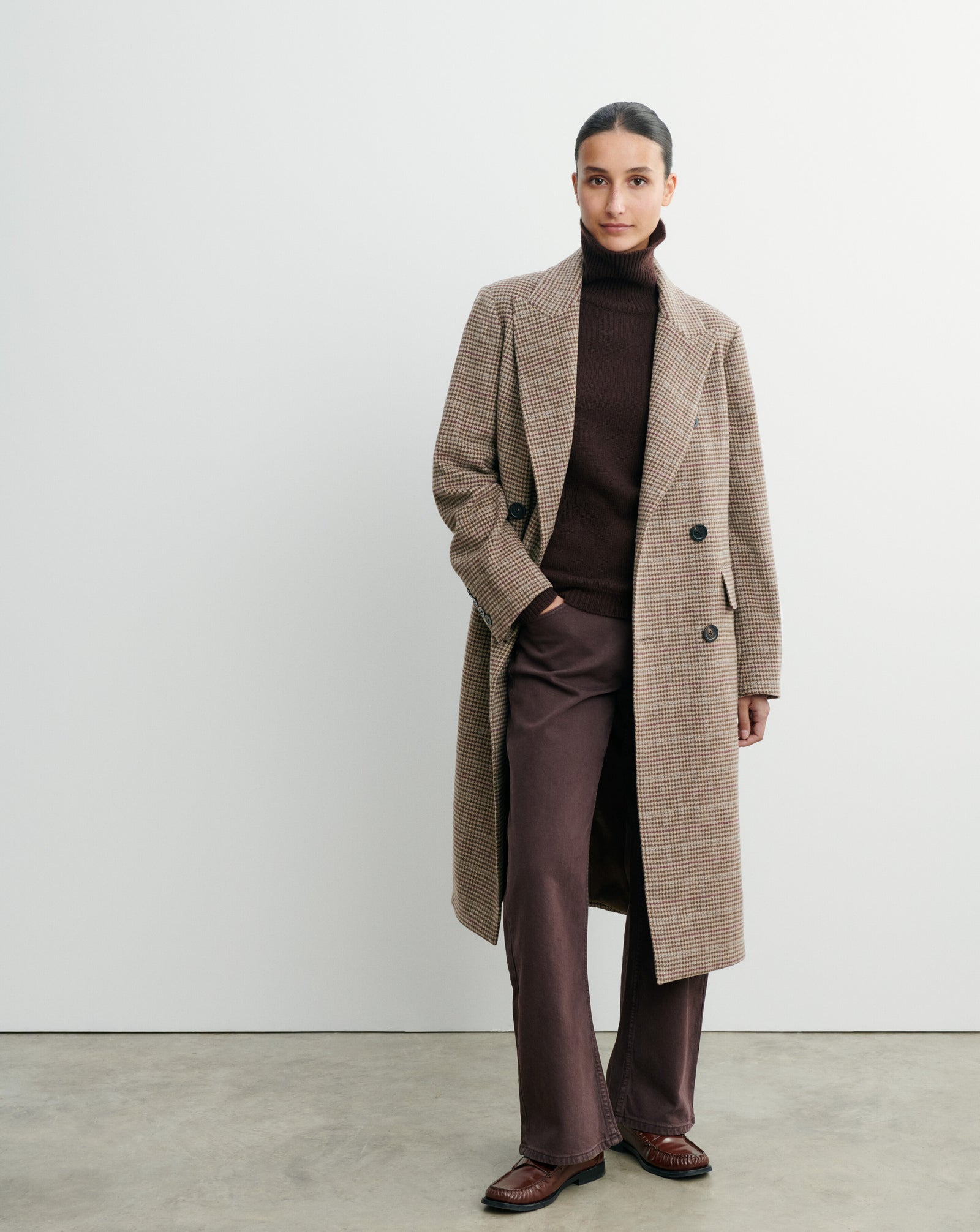 Manteau pied de poule-MILLET/CHOCOLAT-48% yack 47% laine 5% cachemire Doublure : 55 polyester 45% viscose