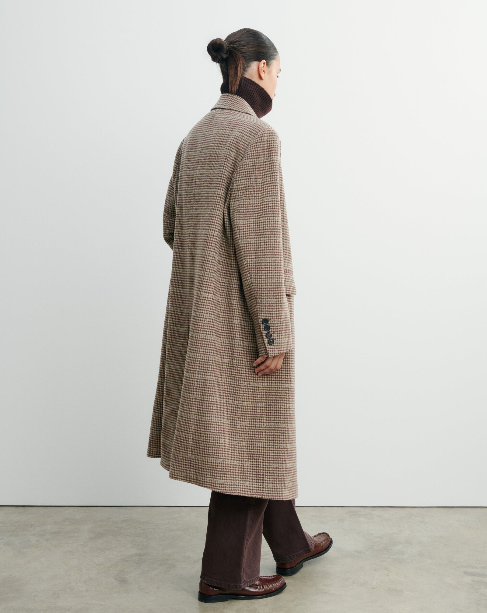 Manteau pied de poule-MILLET/CHOCOLAT-48% yack 47% laine 5% cachemire Doublure : 55 polyester 45% viscose