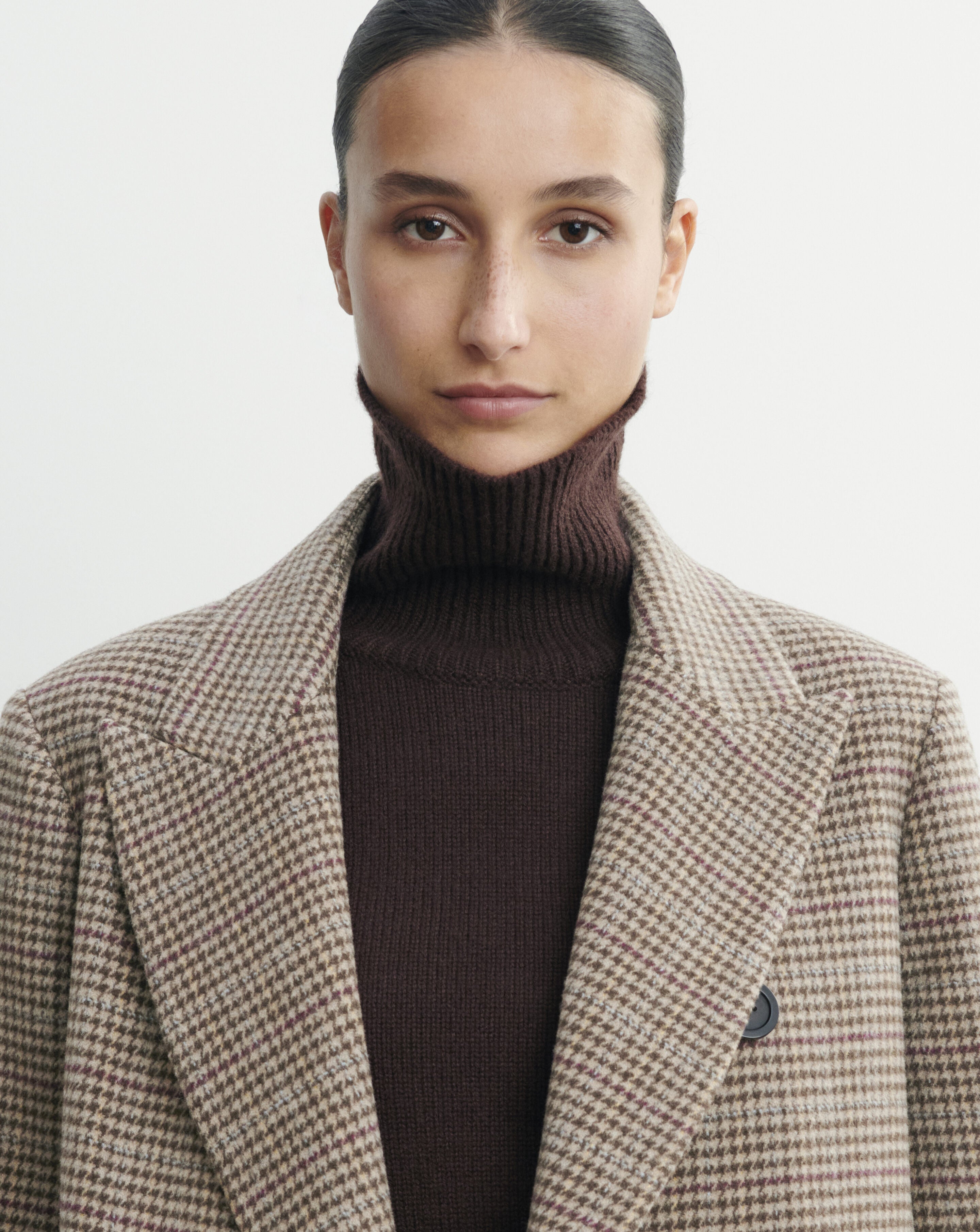 Manteau pied de poule-MILLET/CHOCOLAT-48% yack 47% laine 5% cachemire Doublure : 55 polyester 45% viscose