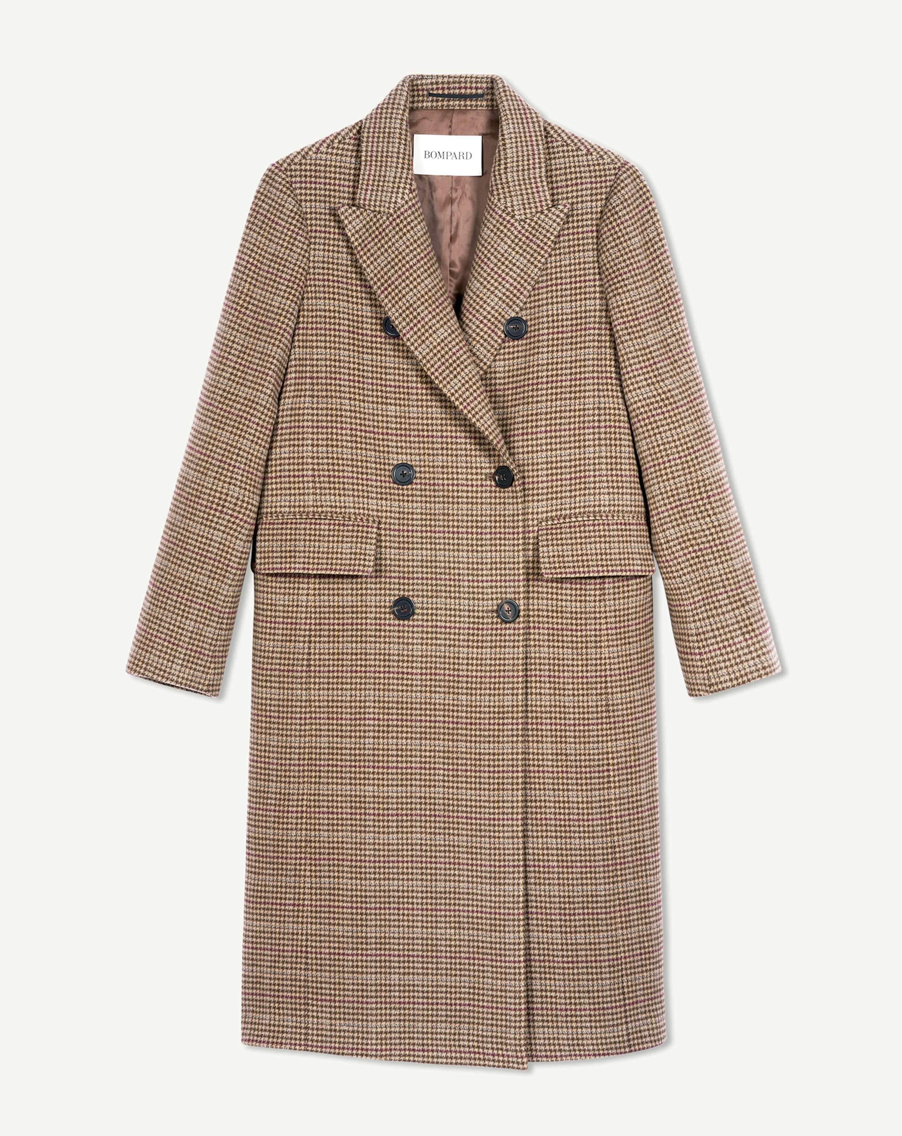 Houndstooth coat in Cashmere, Yak Women millet/chocolate brown