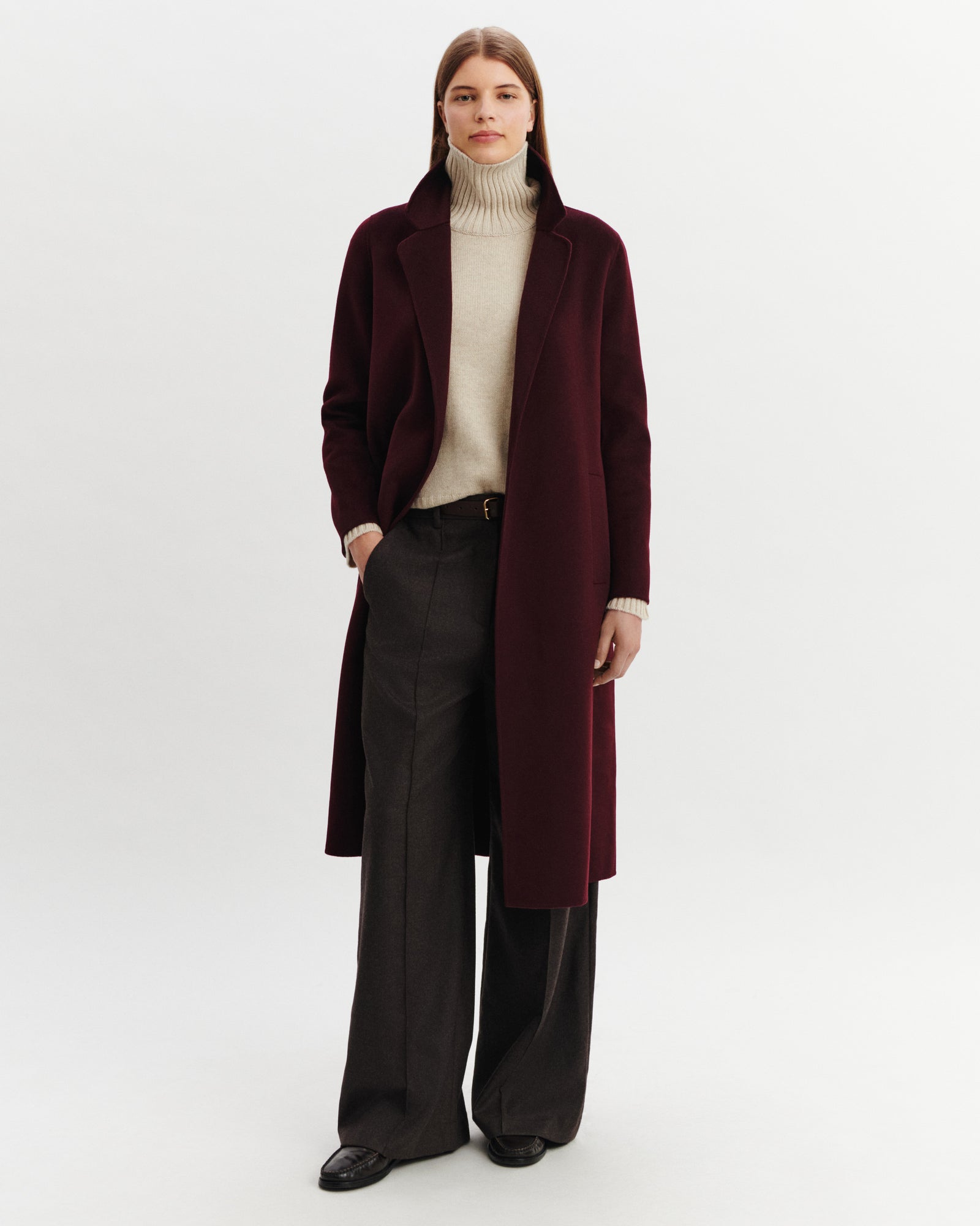 Manteau double face-GRENAT-90% laine 10% cachemire