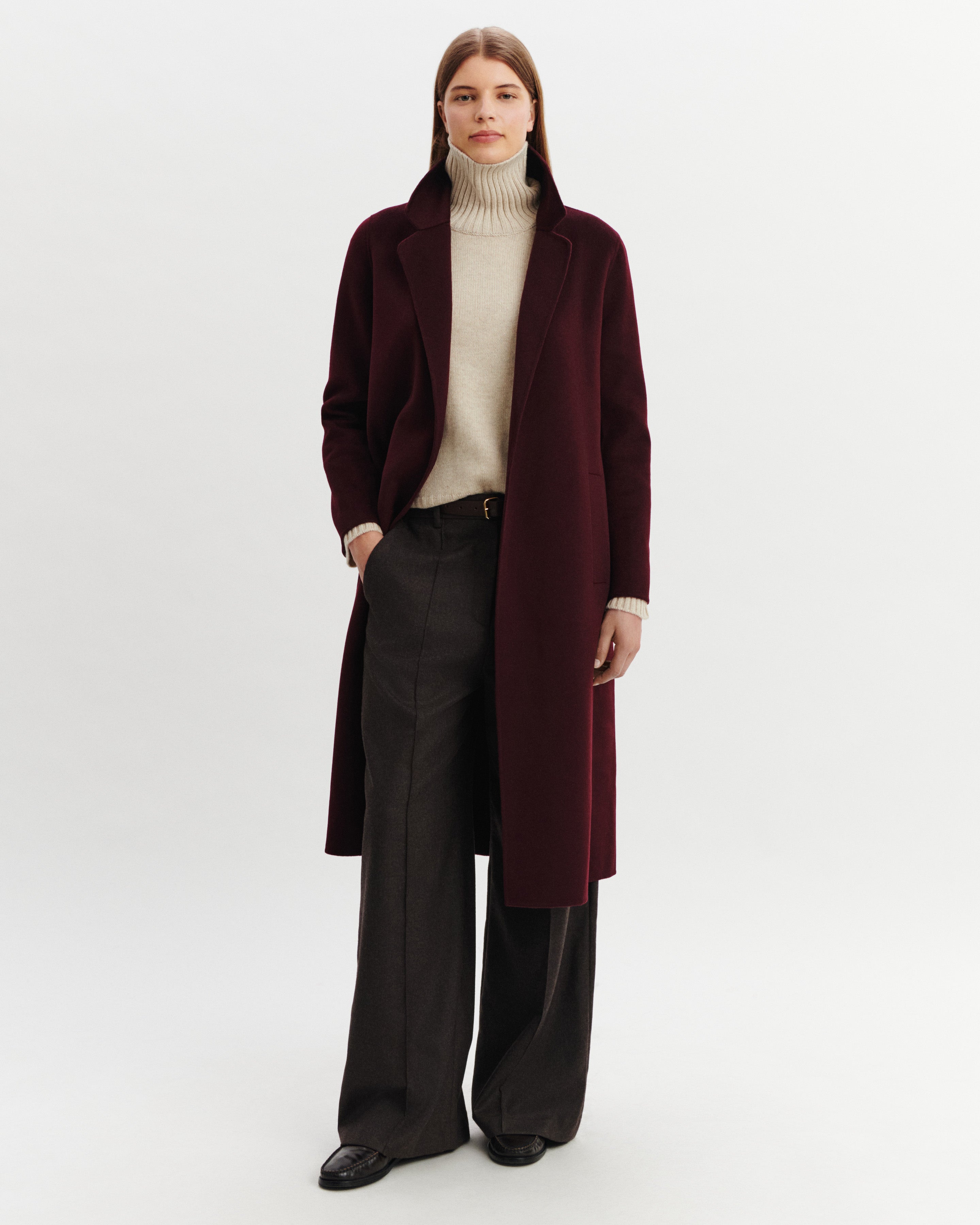 Manteau double face-GRENAT-90% laine 10% cachemire