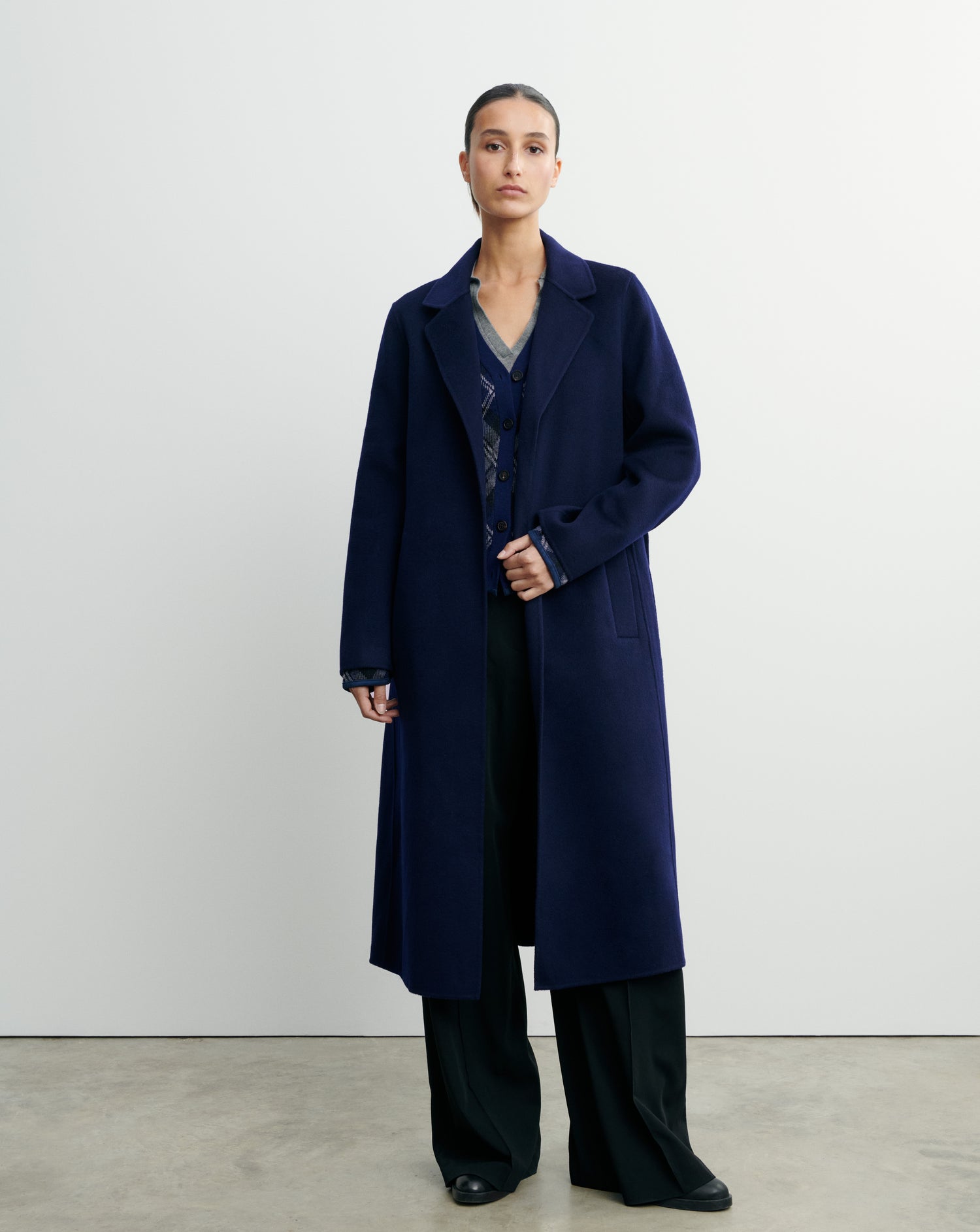 Manteau double face-MARINE-90% laine 10% cachemire