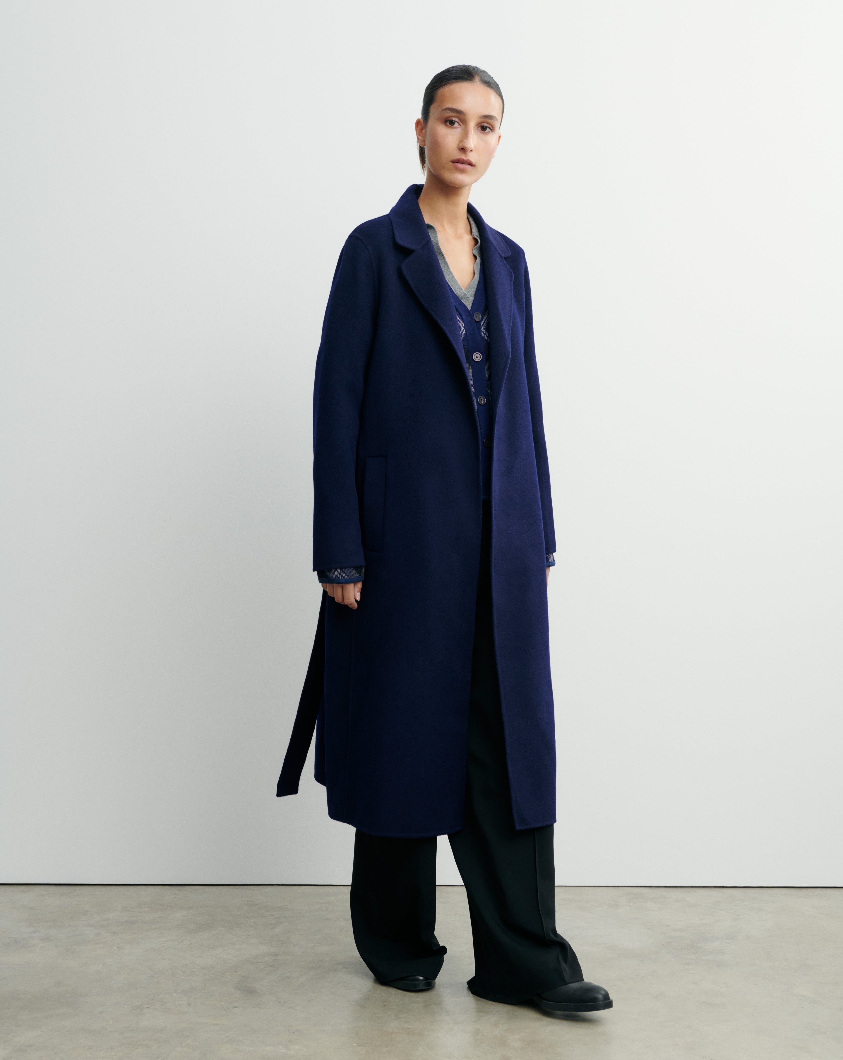 Double-sided coat in Cashmere, Wool Women navy blue | Eric Bompard