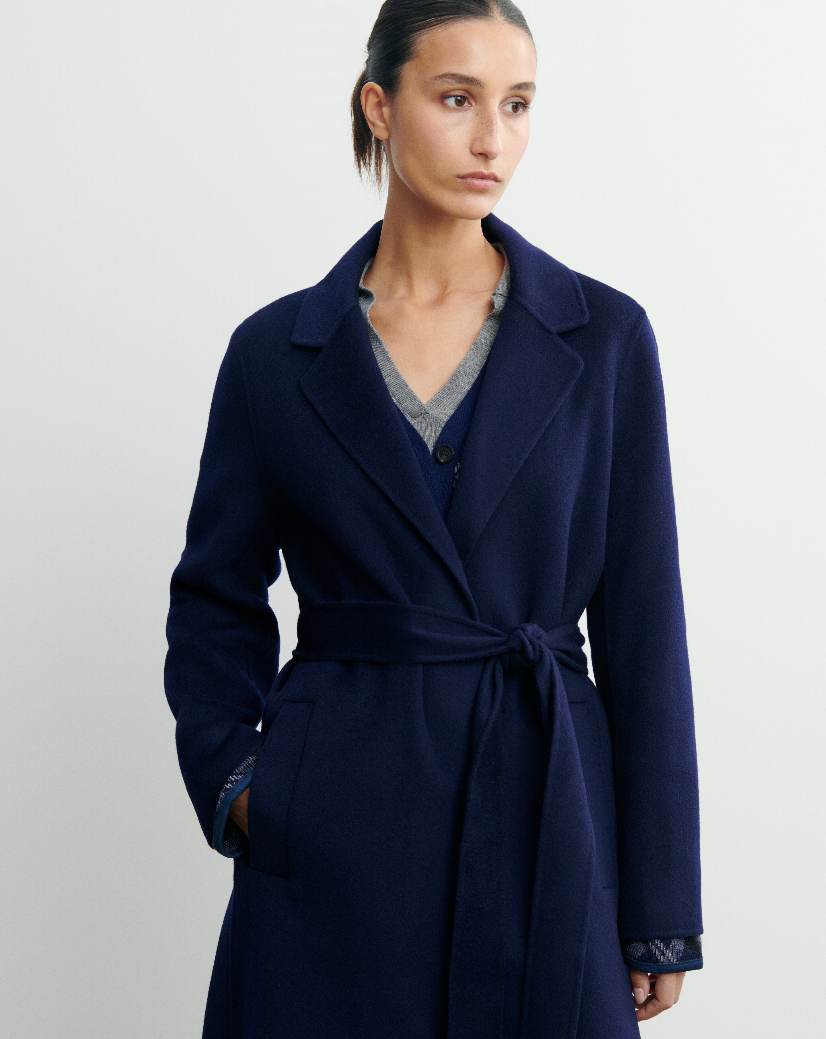 Double-sided coat in Cashmere, Wool Women navy blue | Eric Bompard