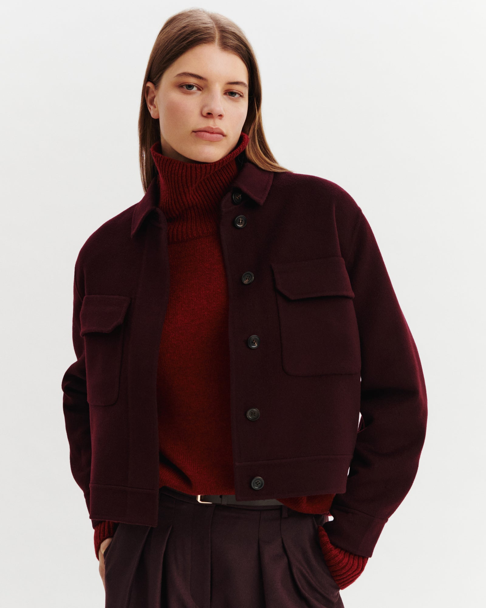 Veste double face à poches-GRENAT-90% laine 10% cachemire