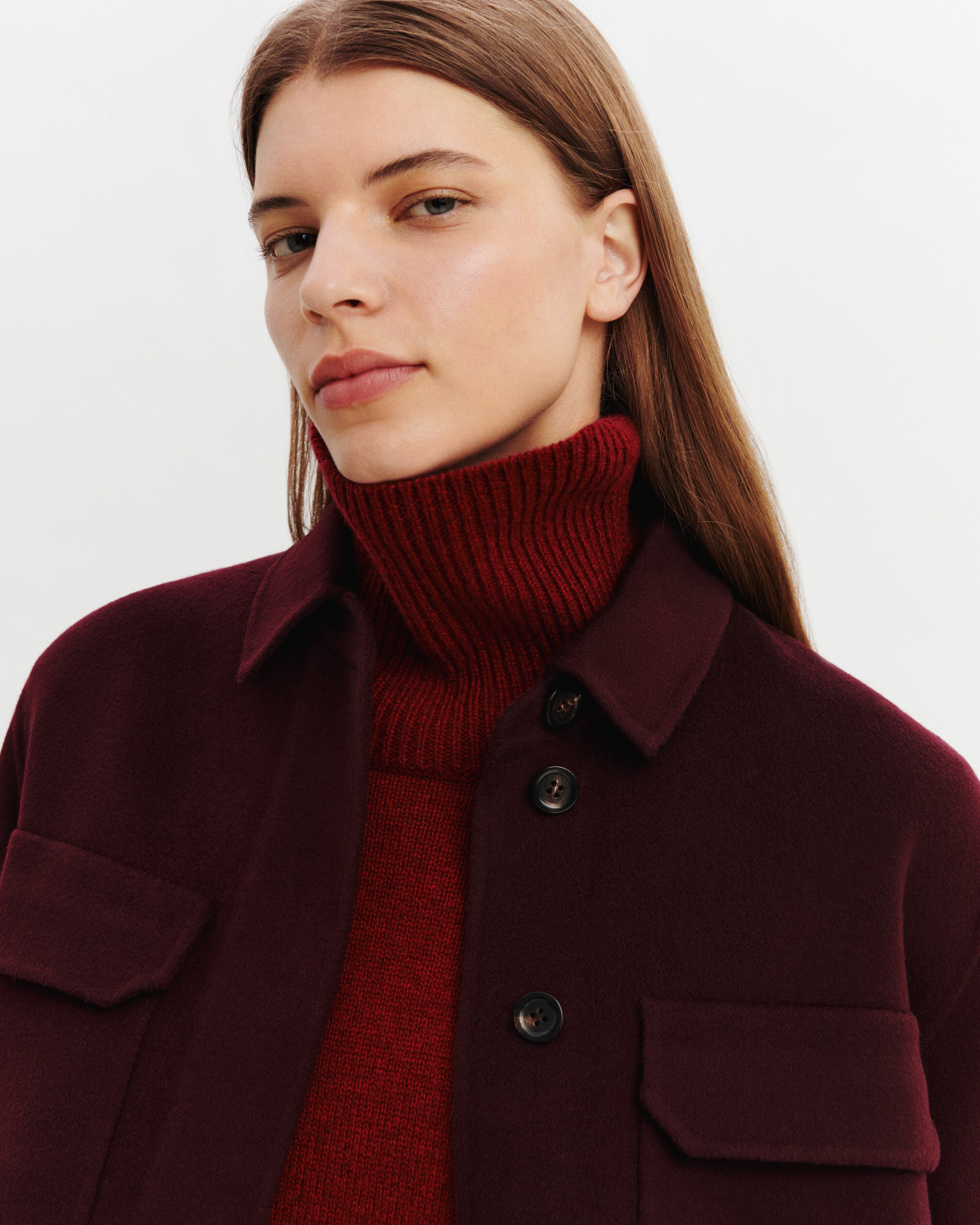 Veste double face à poches-GRENAT-90% laine 10% cachemire