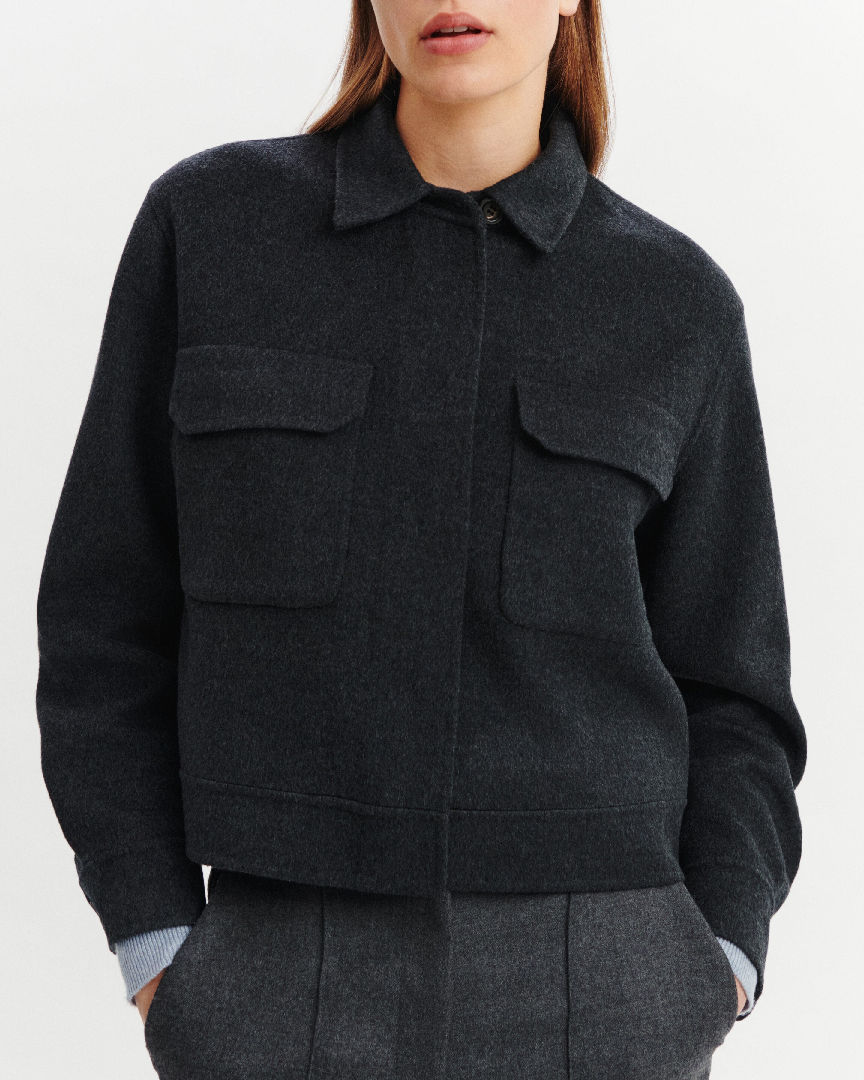 Veste double face à poches-CHARBON-90% laine 10% cachemire