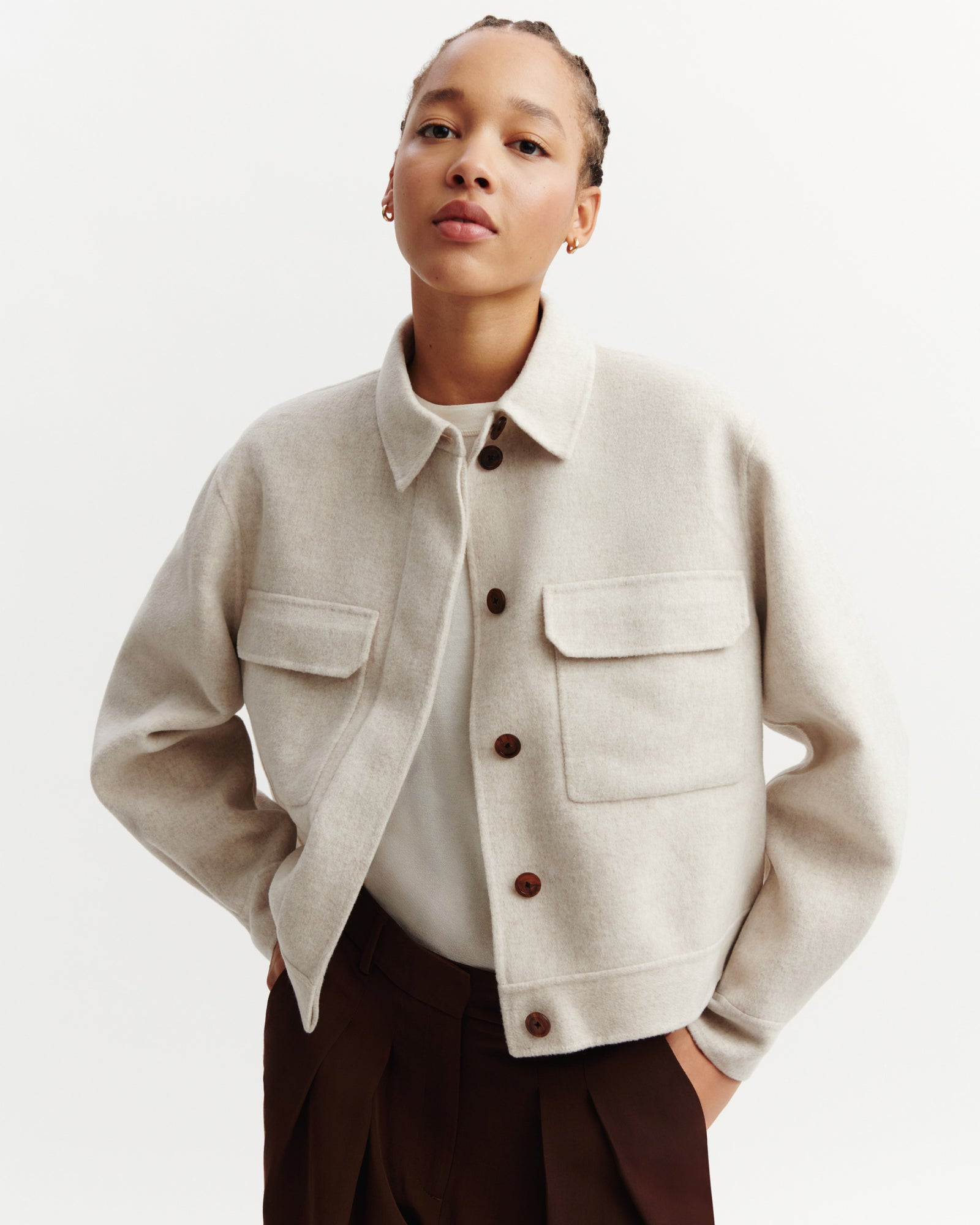 Veste double face à poches-TOURTERELLE-90% laine 10% cachemire