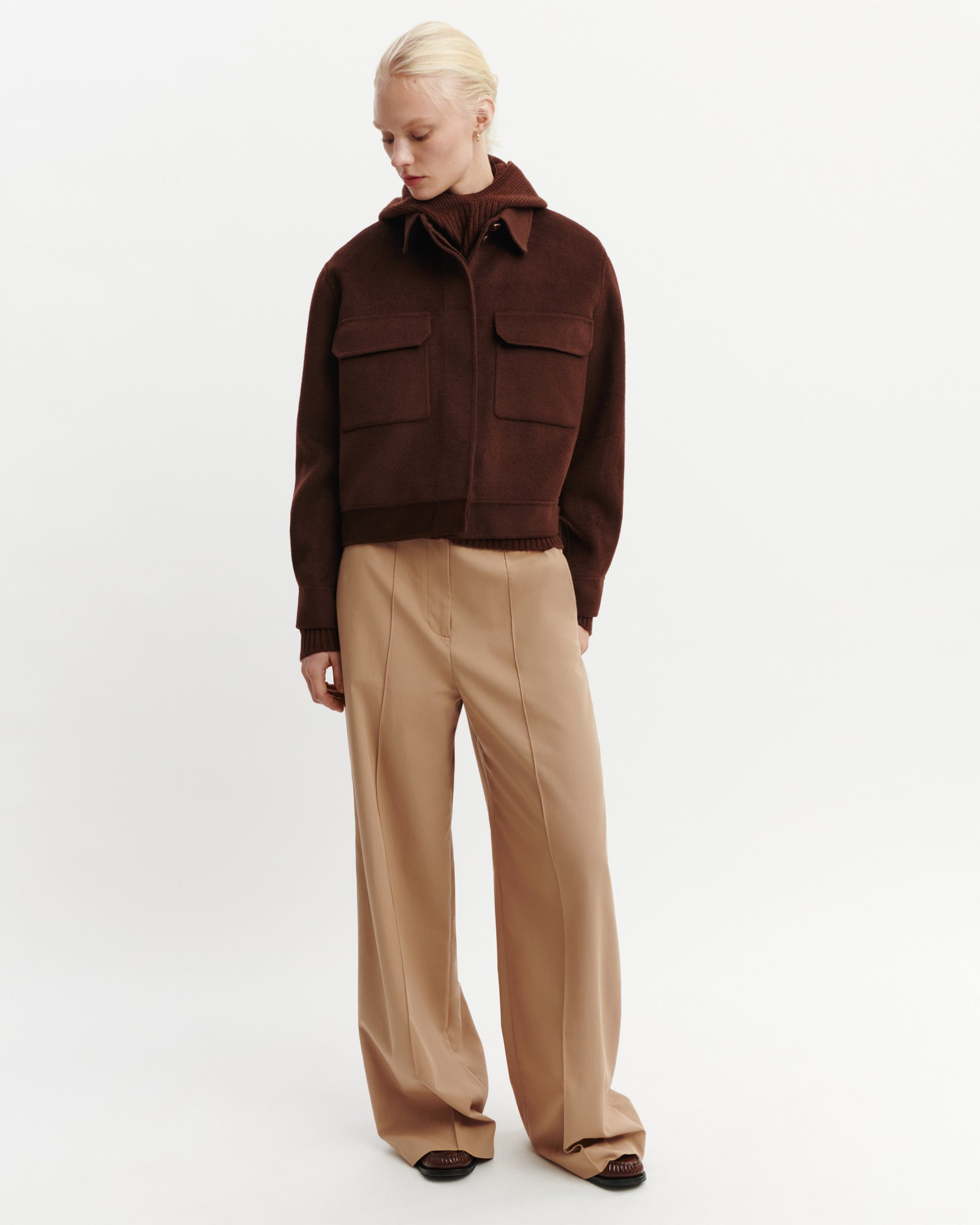 Veste double face à poches-CAFE-90% laine 10% cachemire