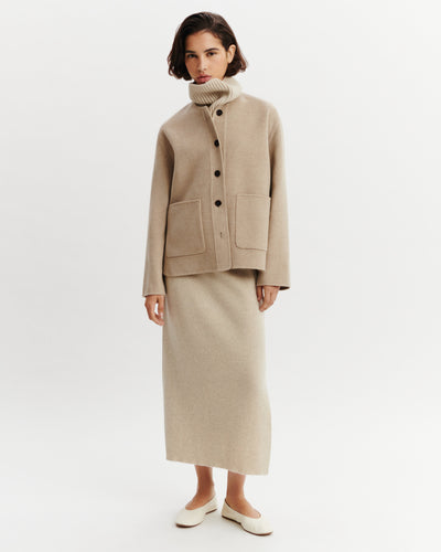 Veste double face sans col-BEIGE GRES-90% laine 10% cachemire