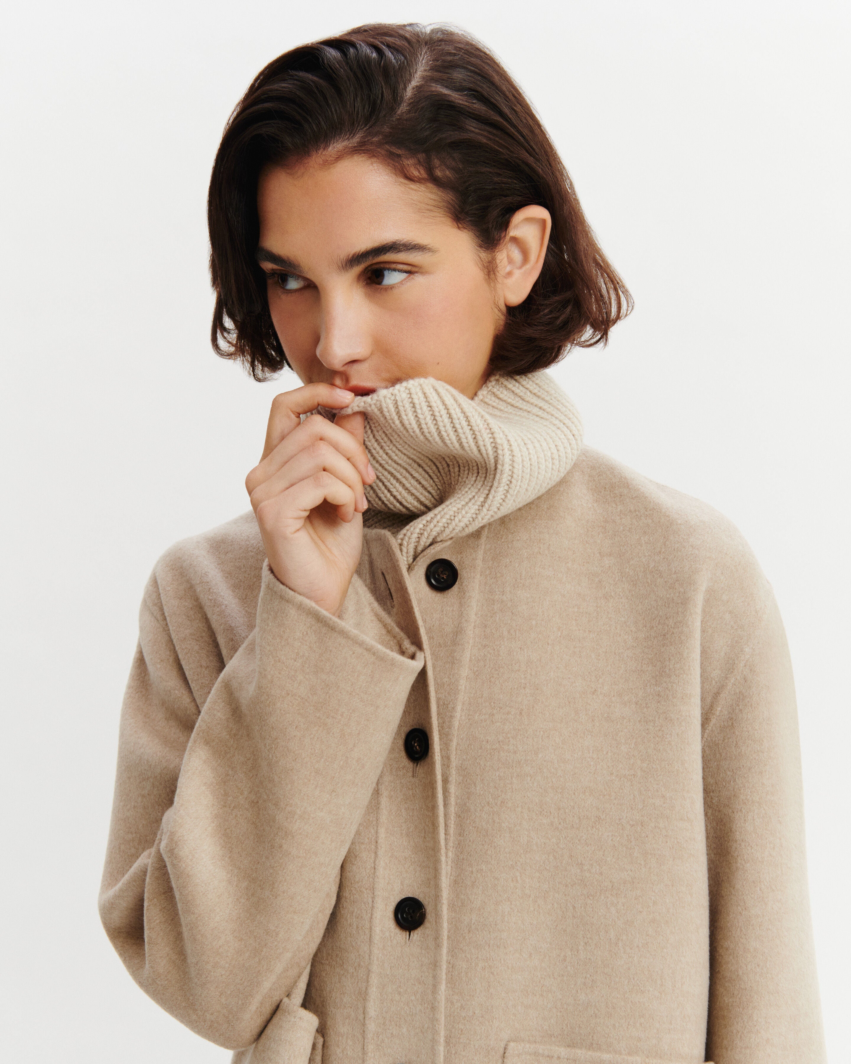 Veste double face sans col-BEIGE GRES-90% laine 10% cachemire