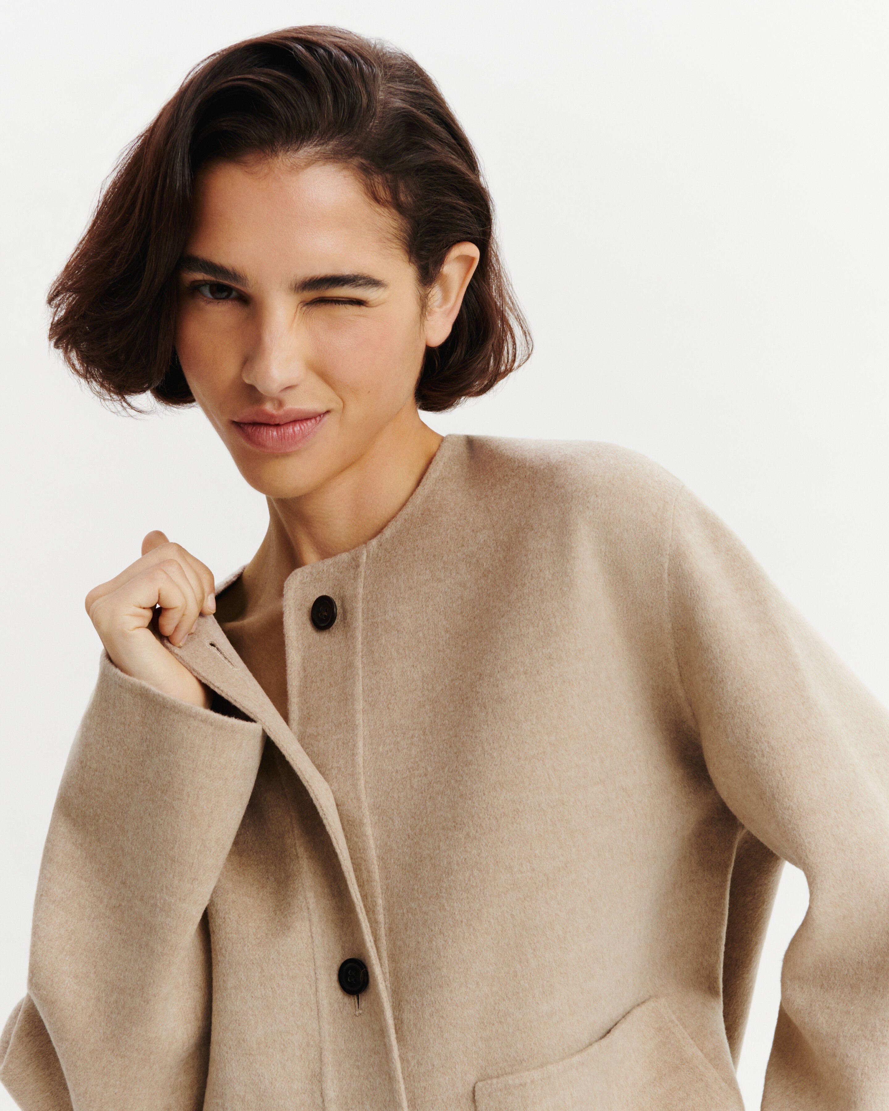 Veste double face sans col-BEIGE GRES-90% laine 10% cachemire