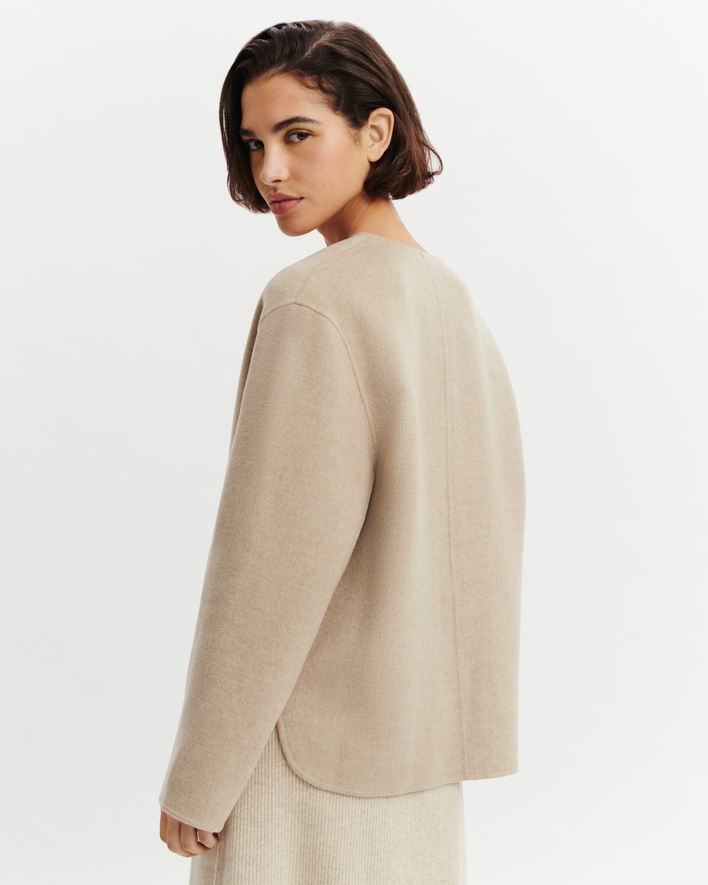 Veste double face sans col-BEIGE GRES-90% laine 10% cachemire