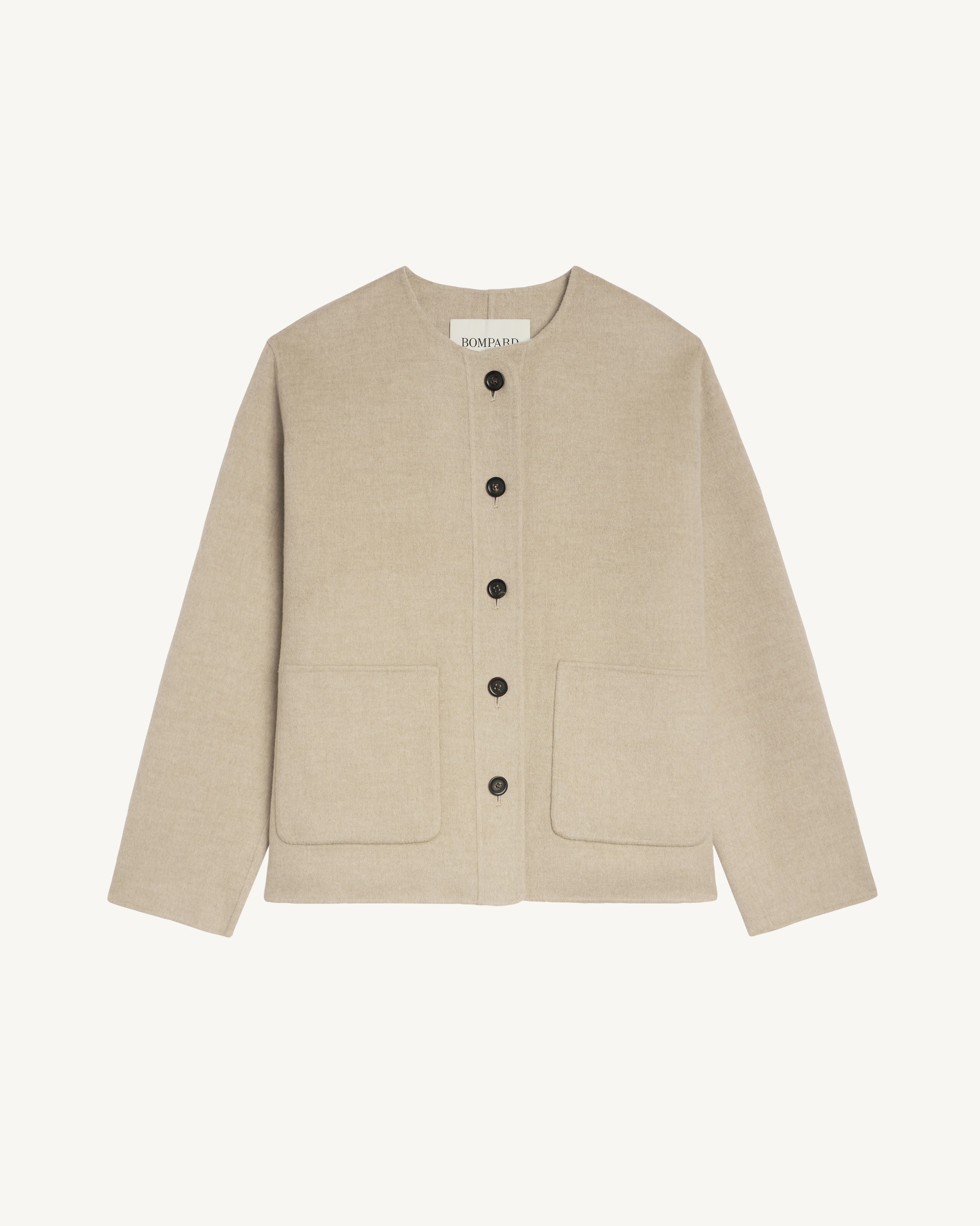 Veste double face sans col-BEIGE GRES-90% laine 10% cachemire