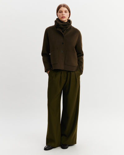 Veste double face sans col-KAKI KOMBU-90% laine 10% cachemire