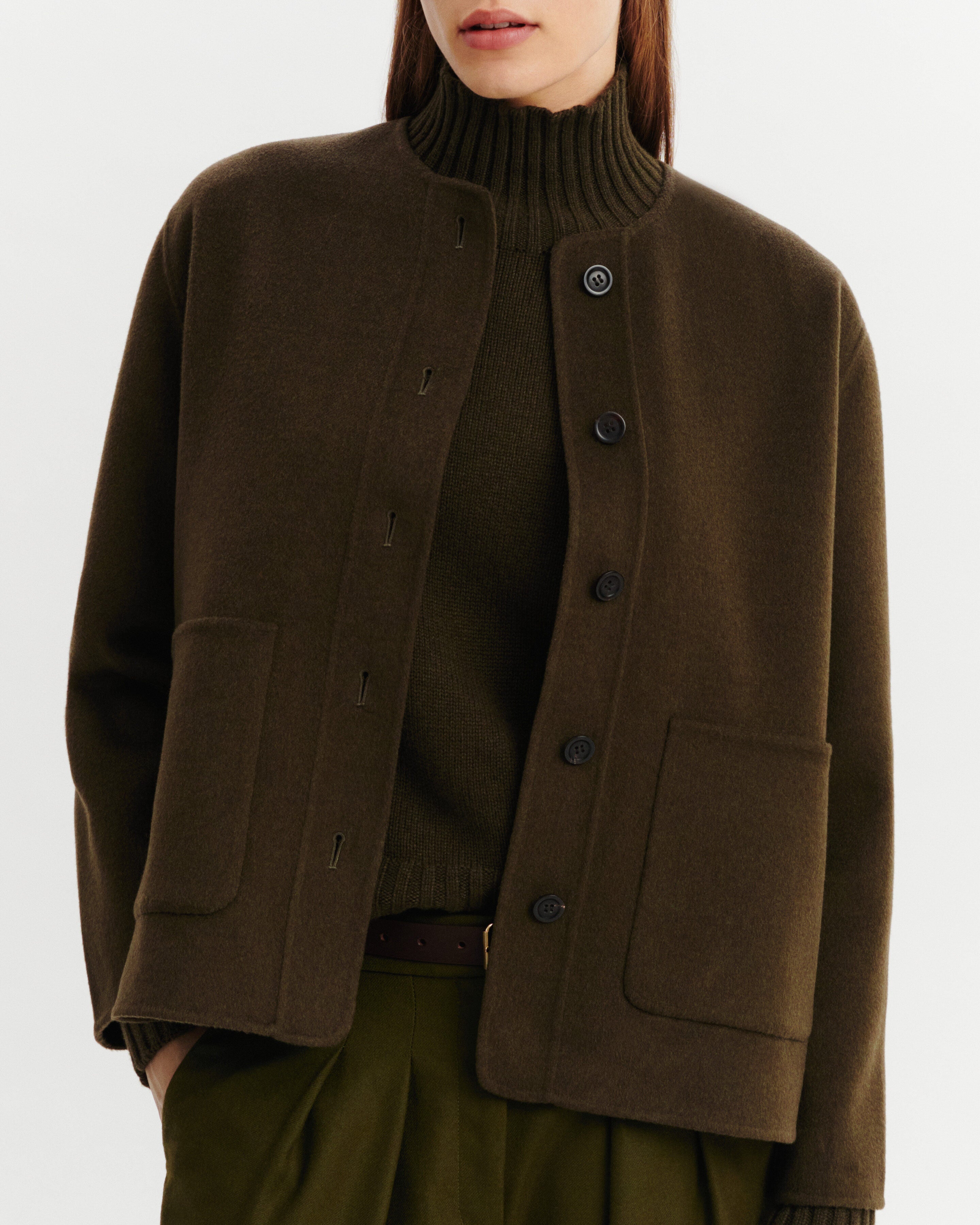 Veste double face sans col-KAKI KOMBU-90% laine 10% cachemire