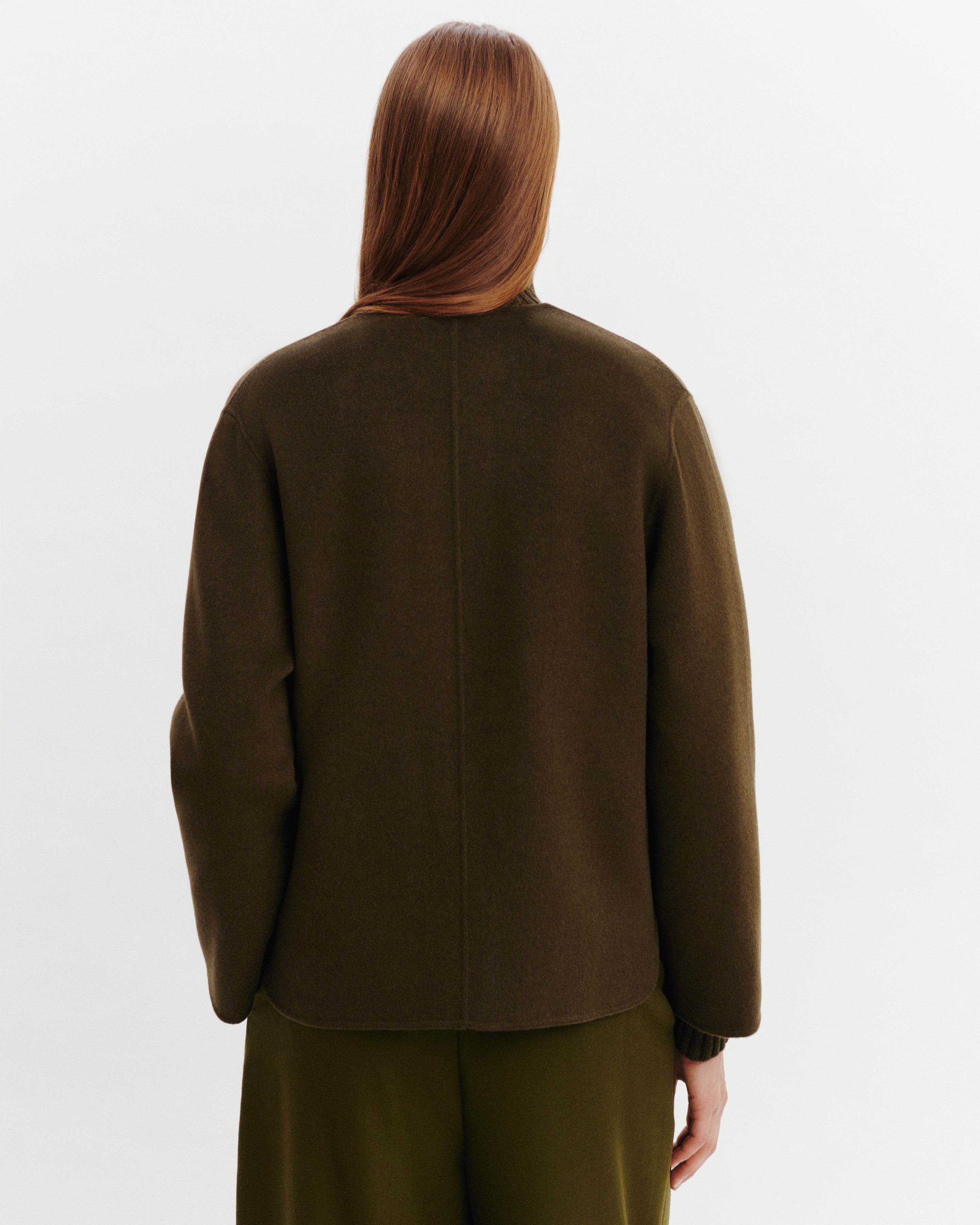 Veste double face sans col-KAKI KOMBU-90% laine 10% cachemire