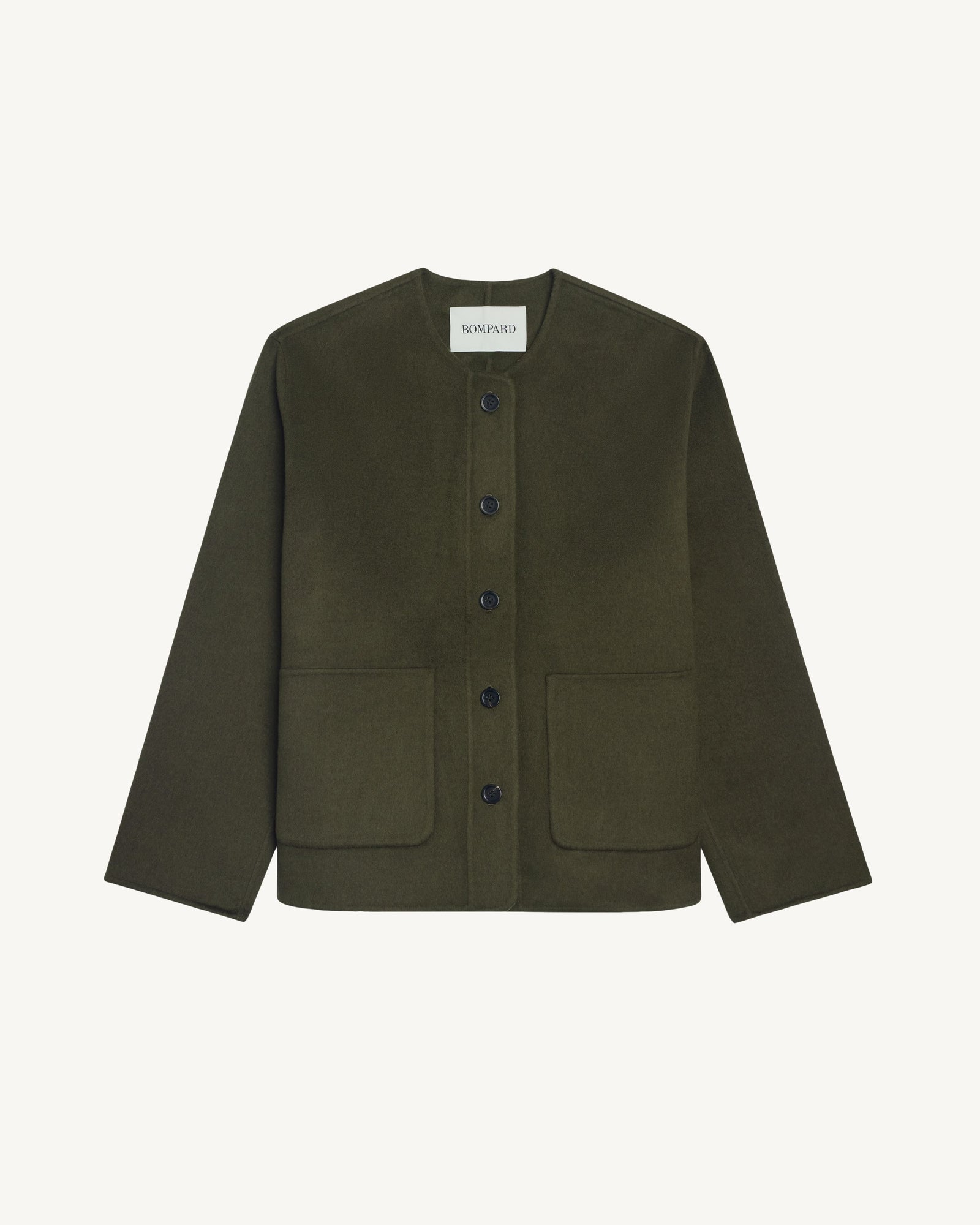 Veste double face sans col-KAKI KOMBU-90% laine 10% cachemire