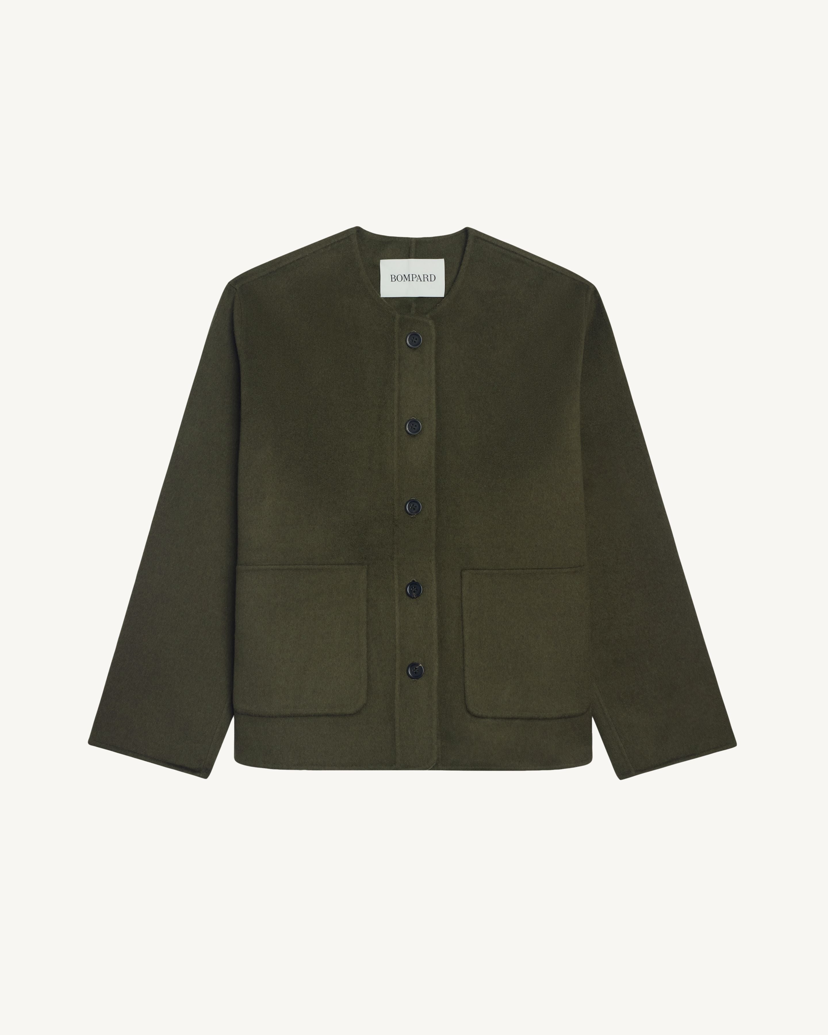 Veste double face sans col-KAKI KOMBU-90% laine 10% cachemire