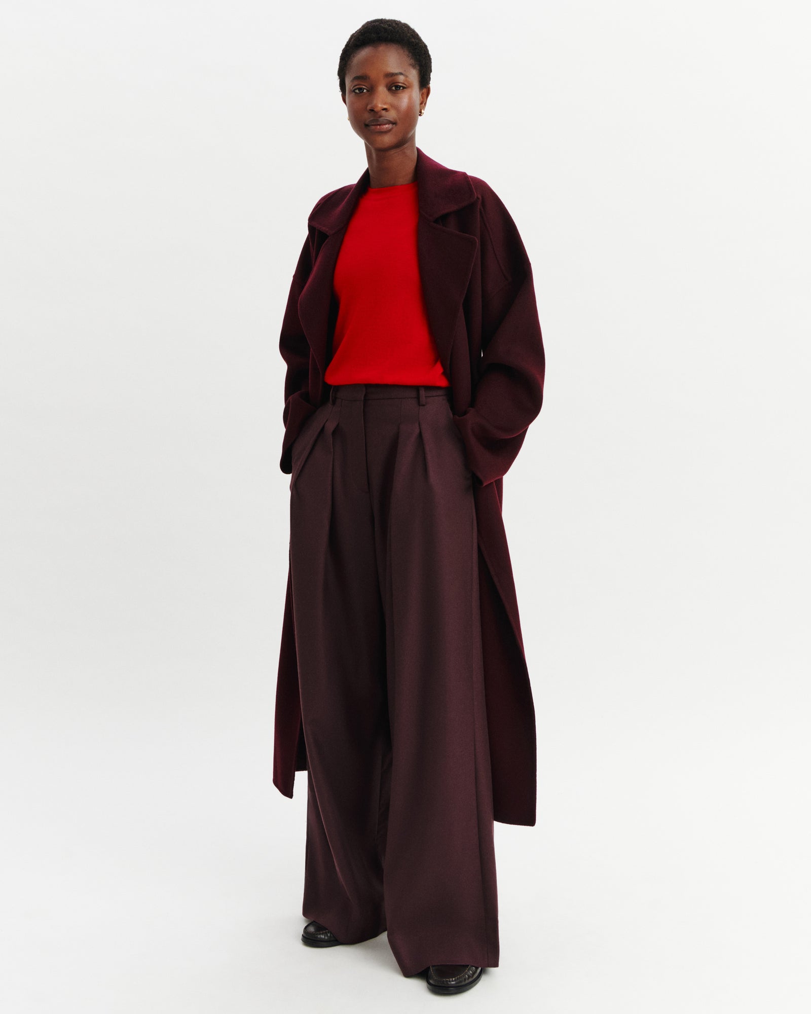 Manteau long-GRENAT-100% cachemire
